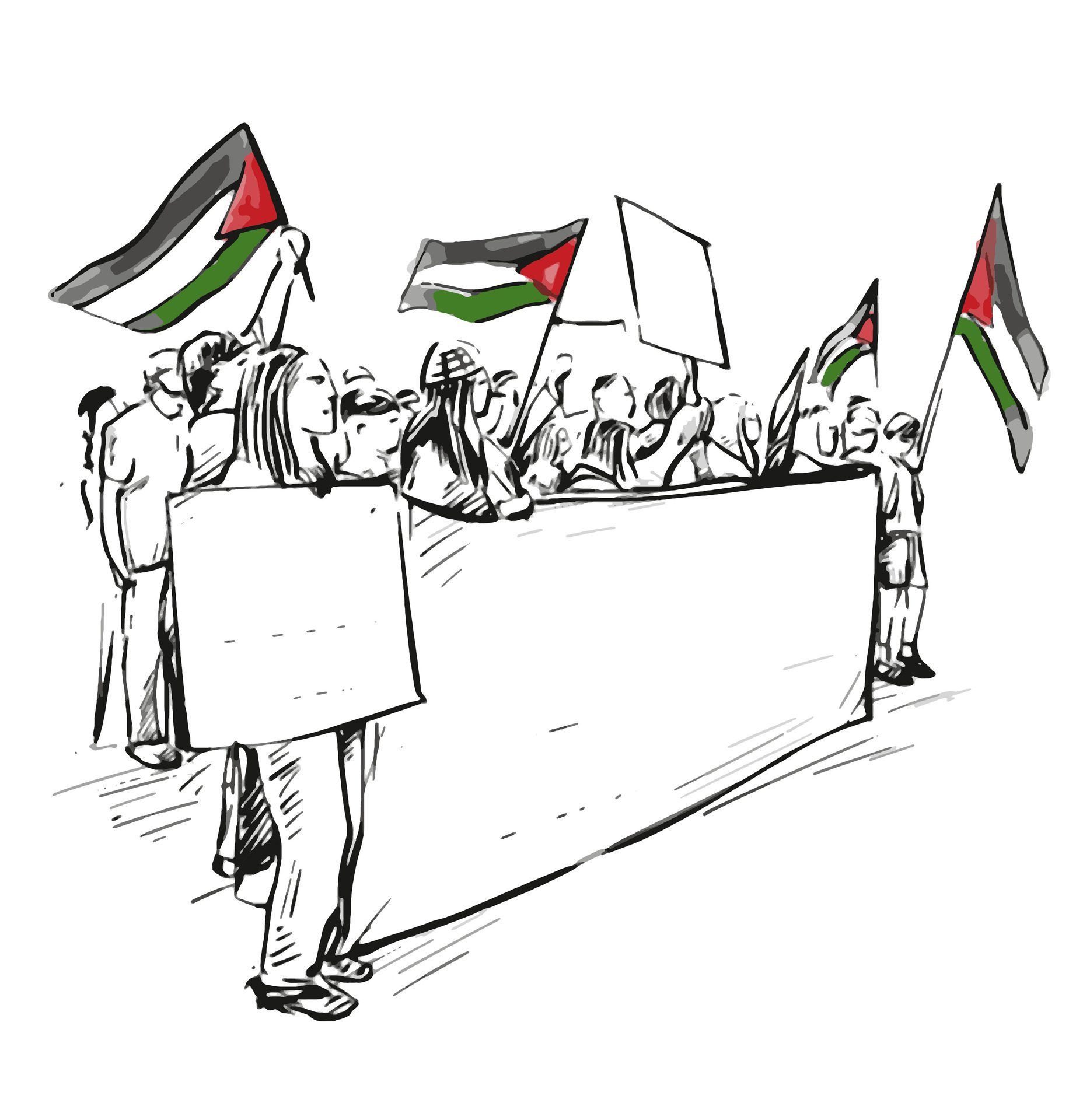 Drawing of people protest for Palestine Free Vector