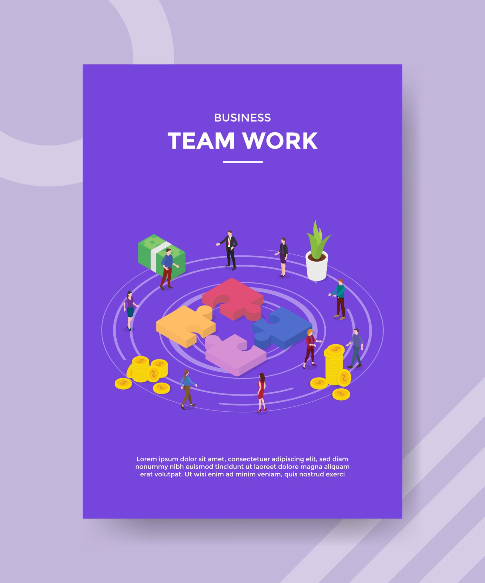 business team work people standing around puzzle for template Free Vector