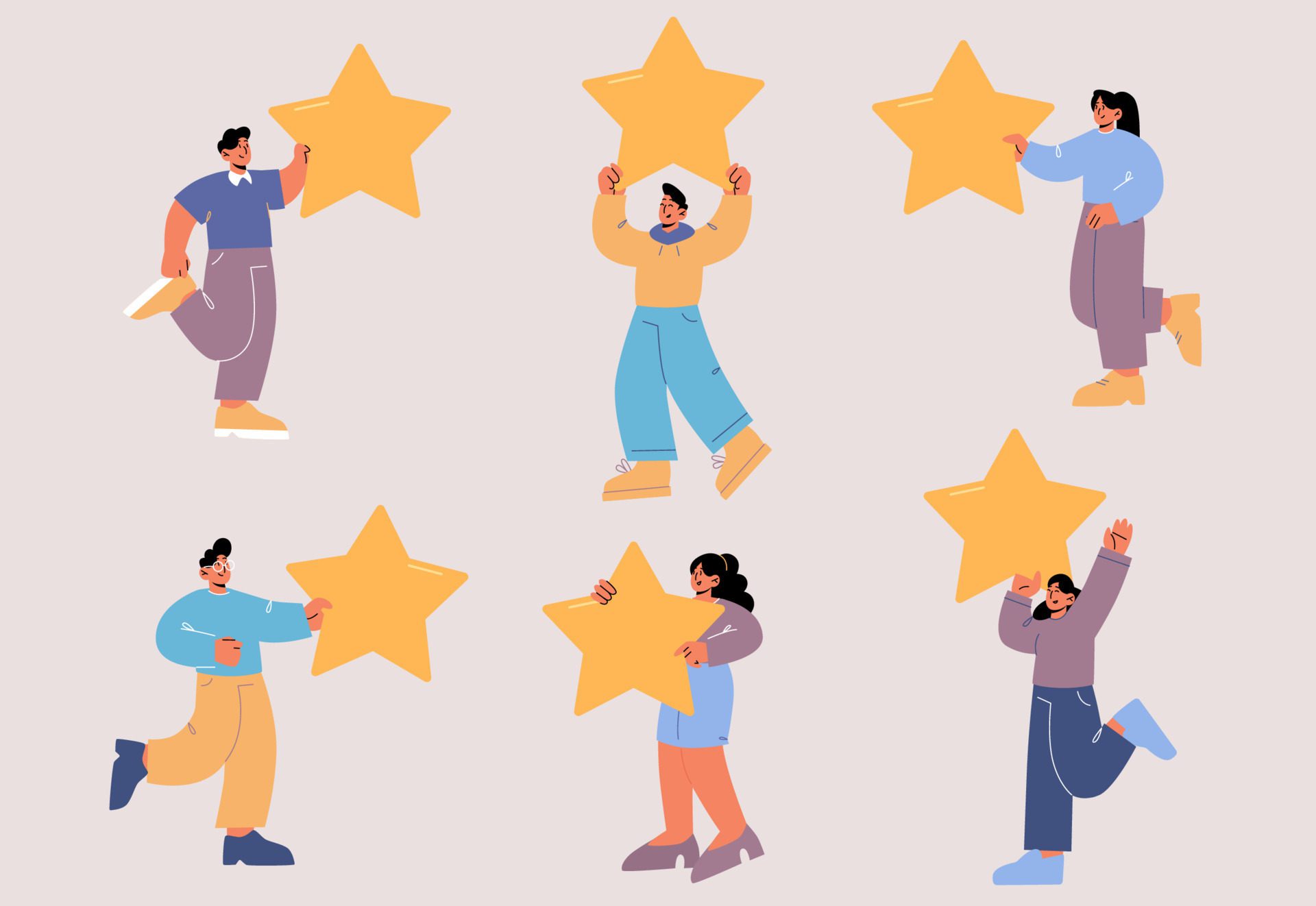 People holding stars, rating, consumer feedback Free Vector