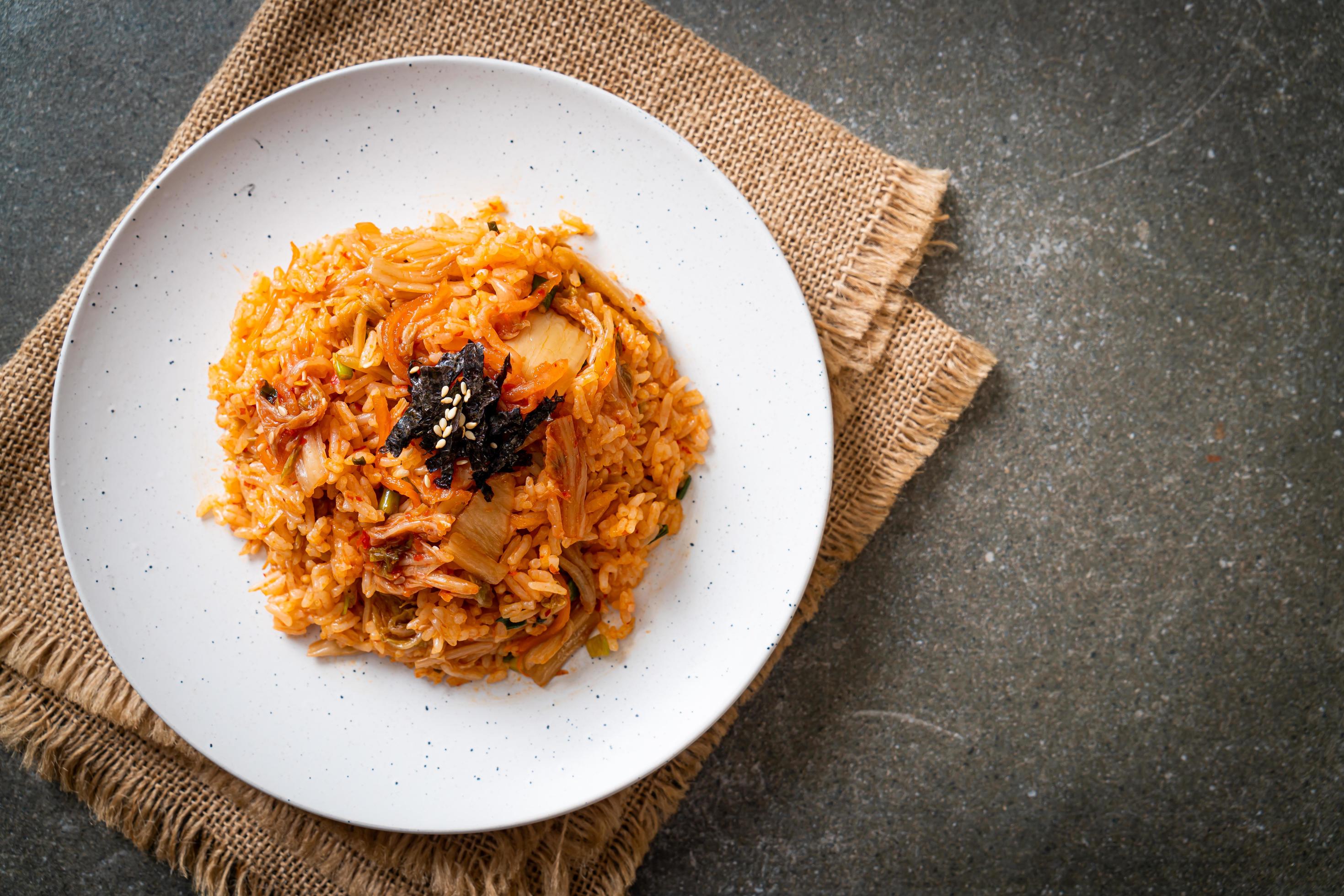 Kimchi fried rice with seaweed and white sesame – Korean food style Stock Free