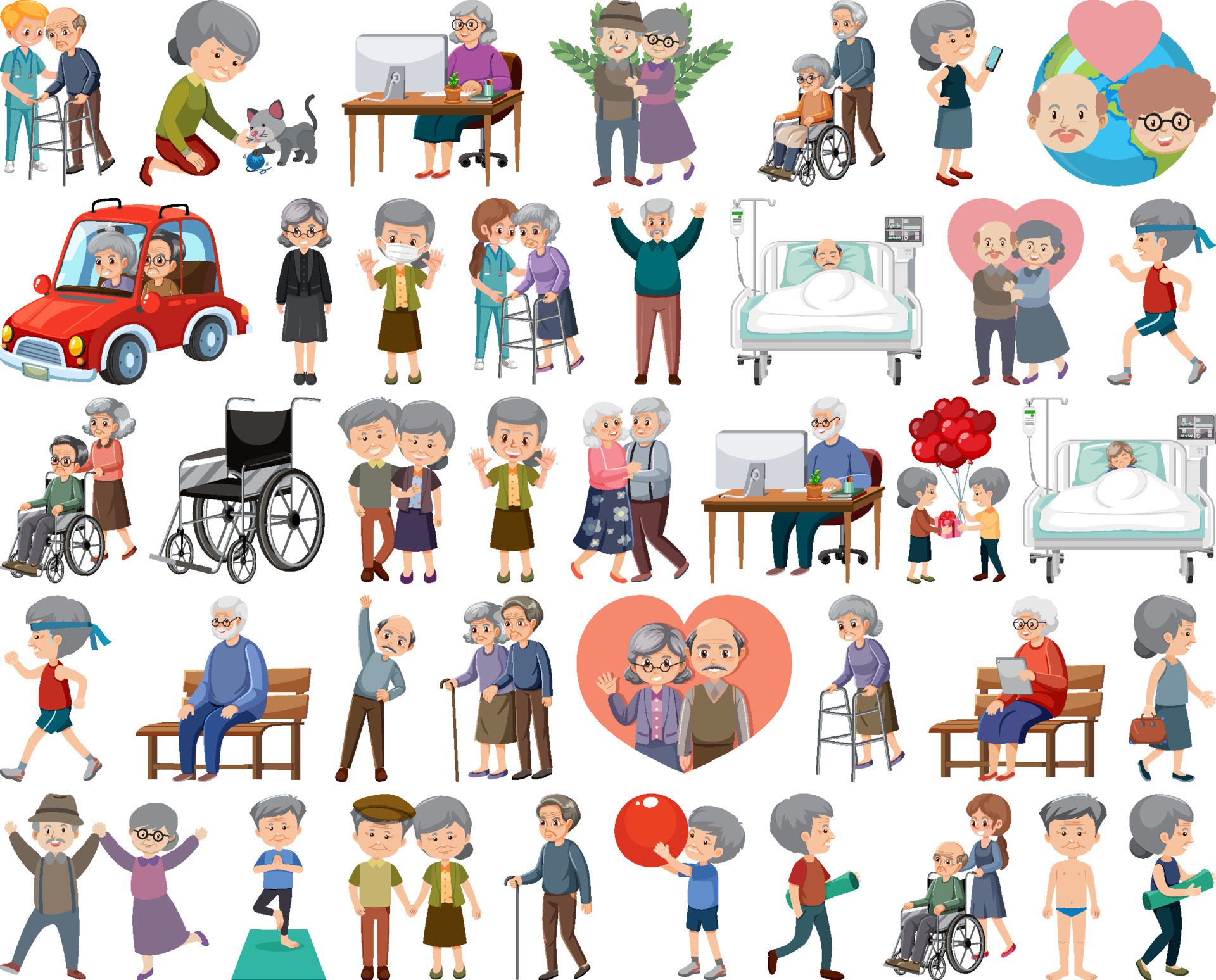 Collection of elderly people icons Free Vector