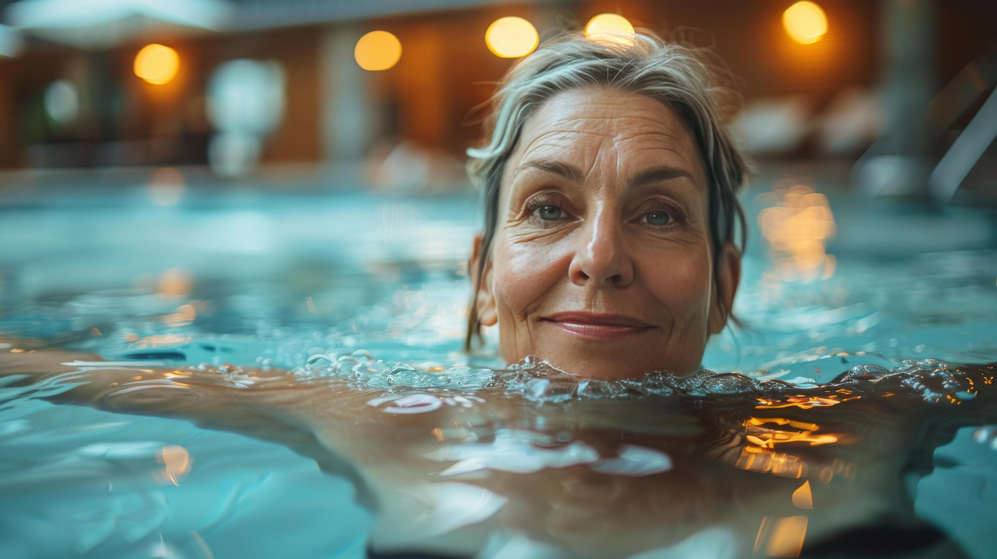 Women Swimming Together in Pool Stock Free