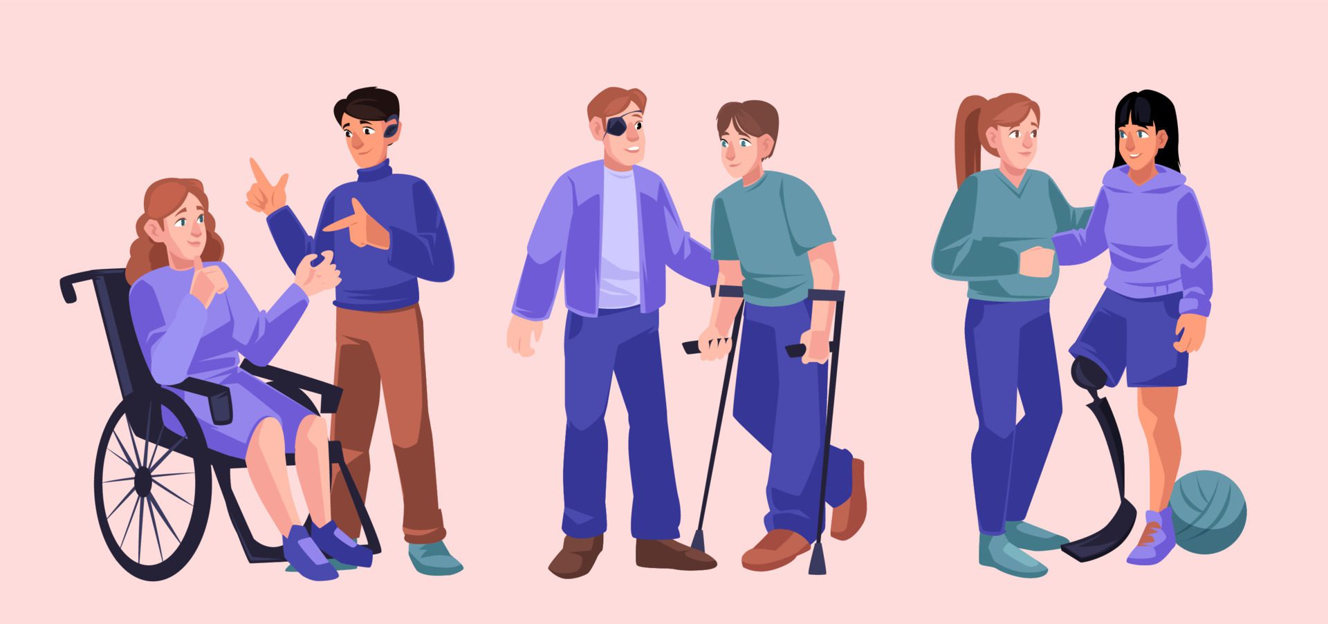 
									People with diverse physical disabilities Free Vector