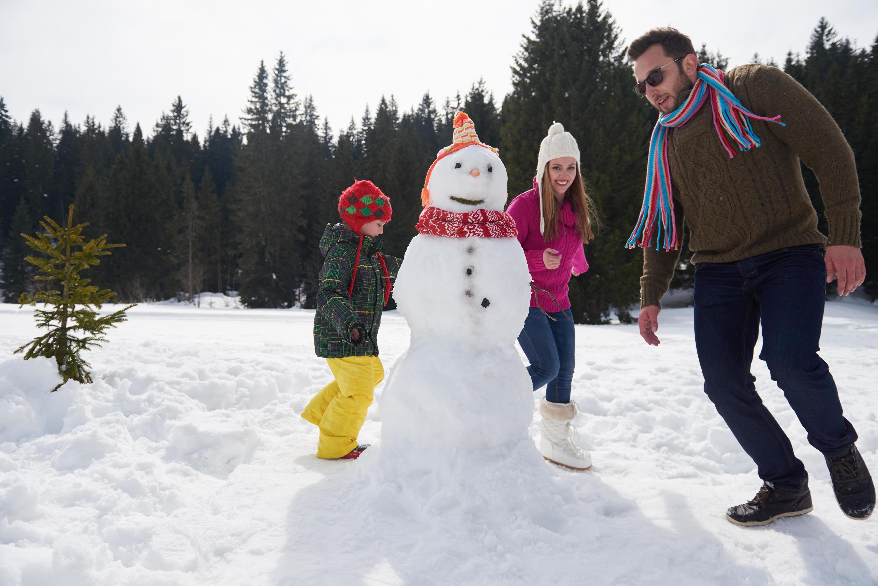 happy family building snowman Stock Free