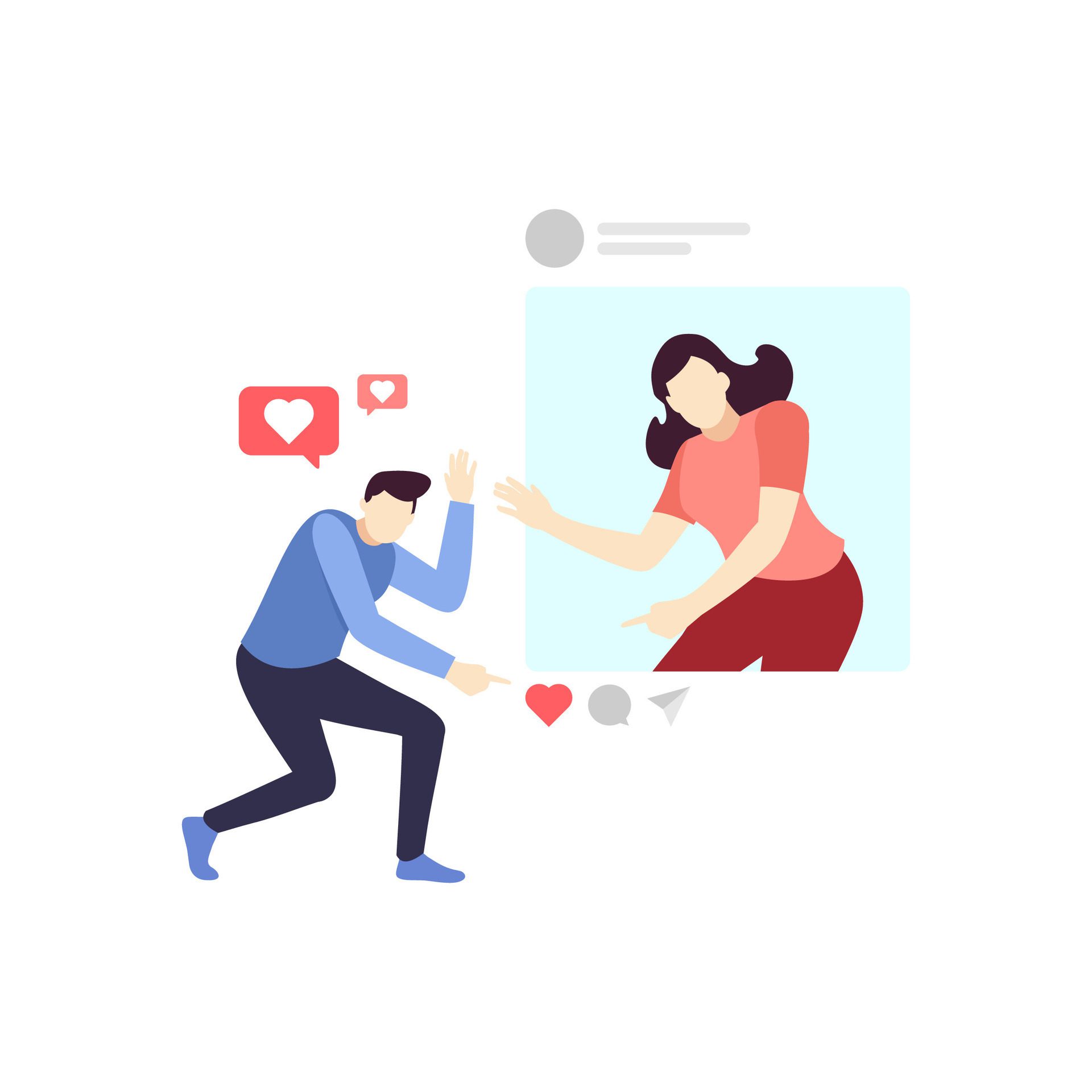 man give like love on woman post social media online people character flat design vector illustration Free Vector and Free SVG