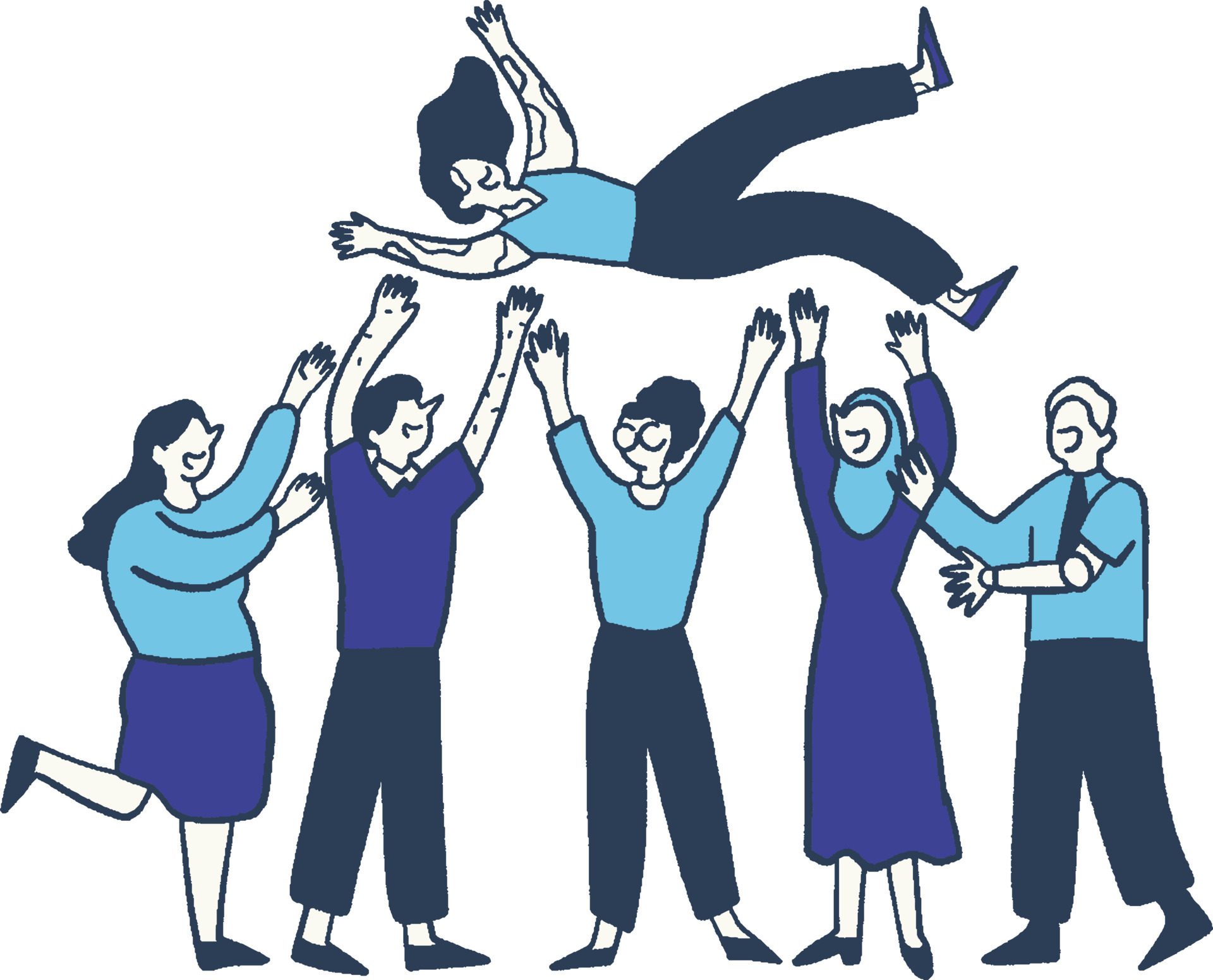 Happy people jumping in the air. Vector illustration of a group of people. Free Vector