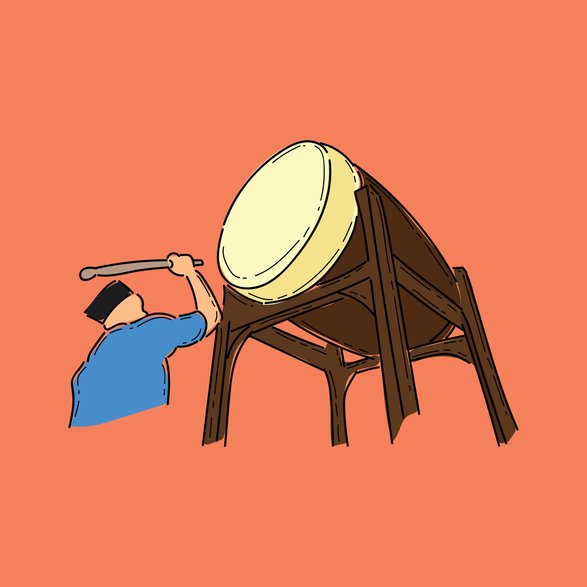 people beat the drum, the drum is for religious events vector illustration design in an orange background Free Vector