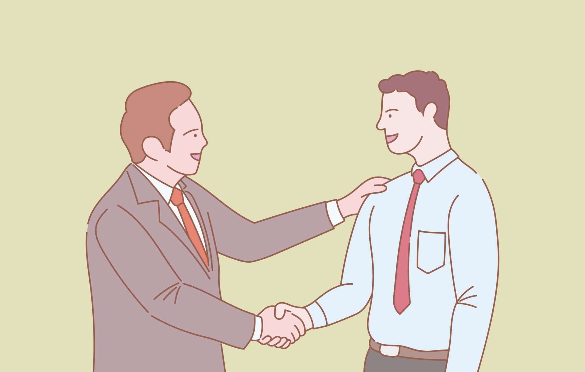 businessman employee get appreciation from boss leader with outline or line and clean simple people style Free Vector