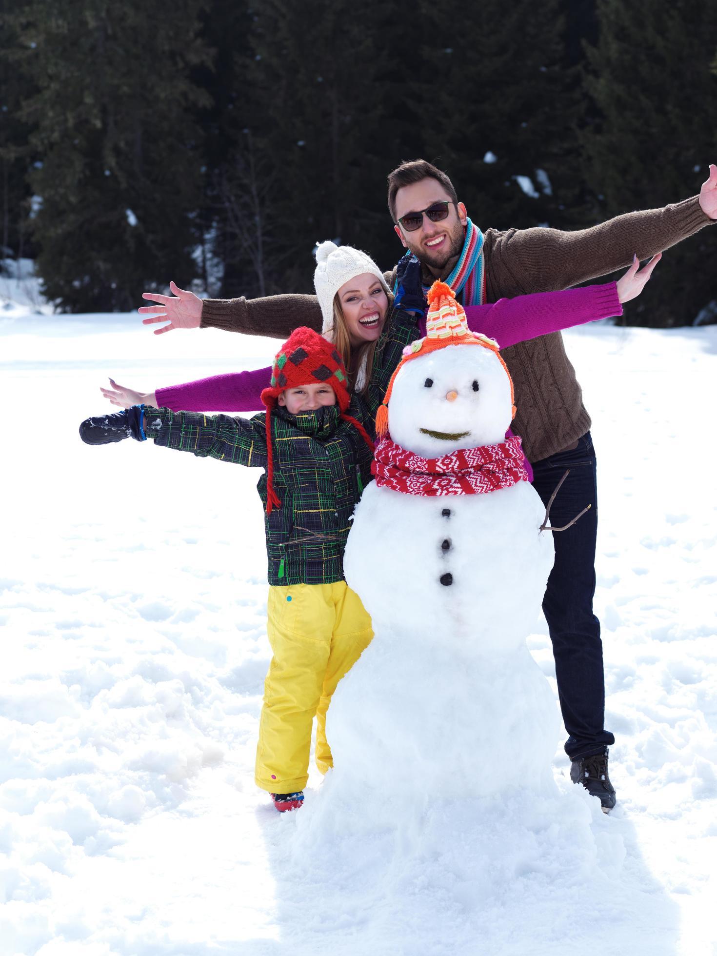 happy family making snowman Stock Free