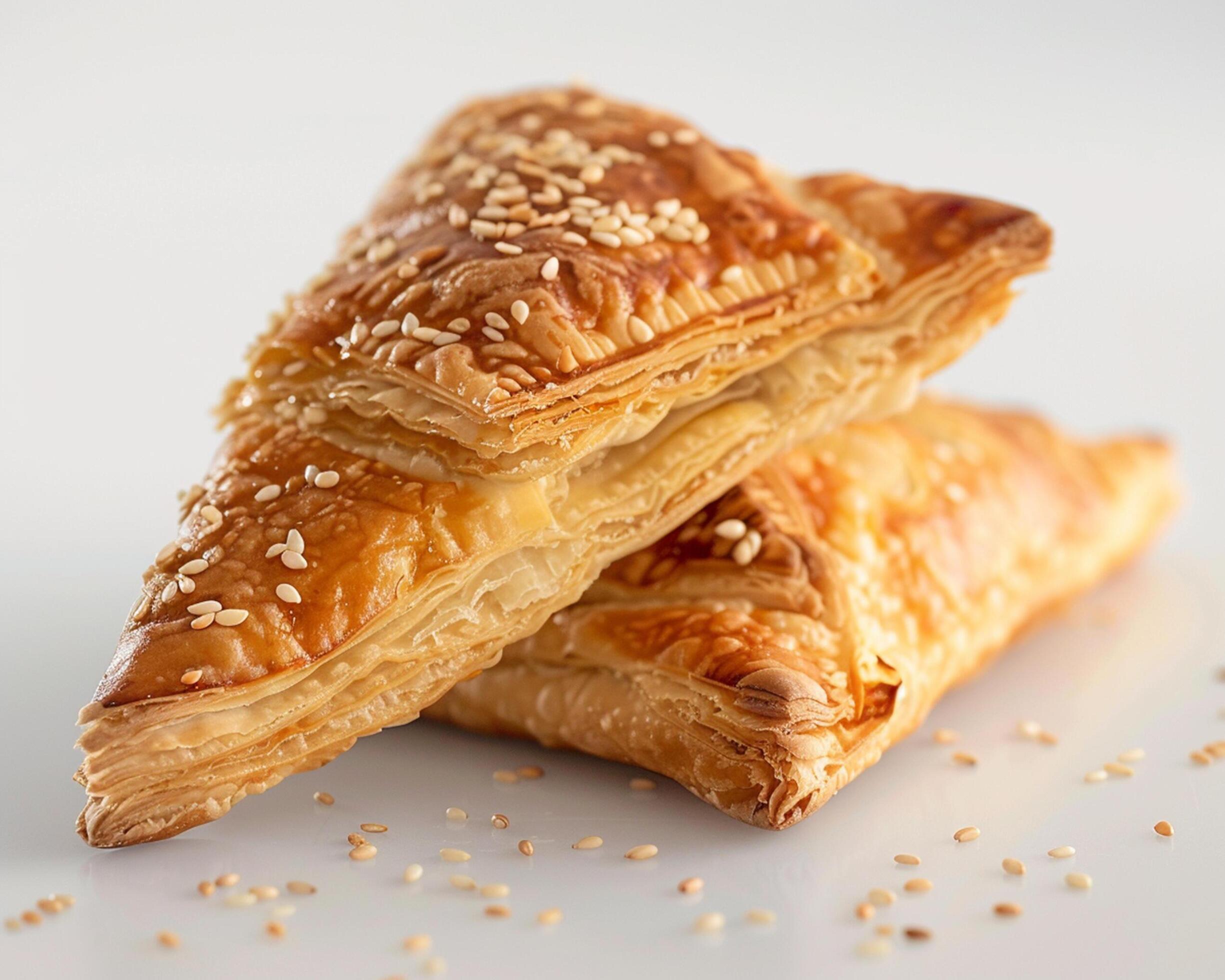 two puff pastry triangles with sesame seeds Stock Free