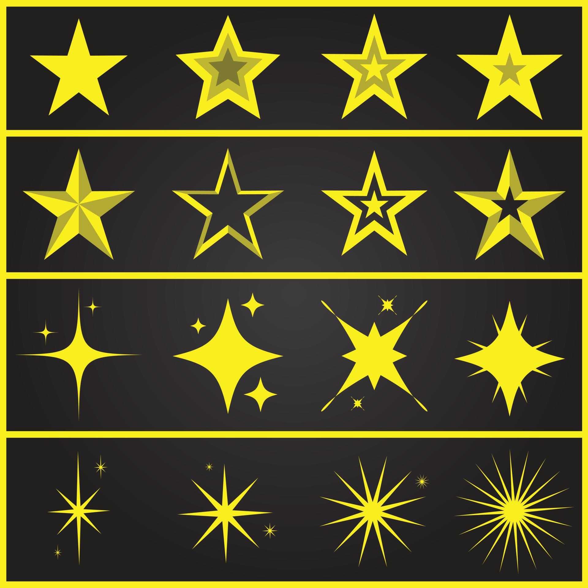 Yellow gold sparkling and twinkling symbols vector. The set of original vector stars sparkle icon. Bright stars icon Vector collection. Stock Free