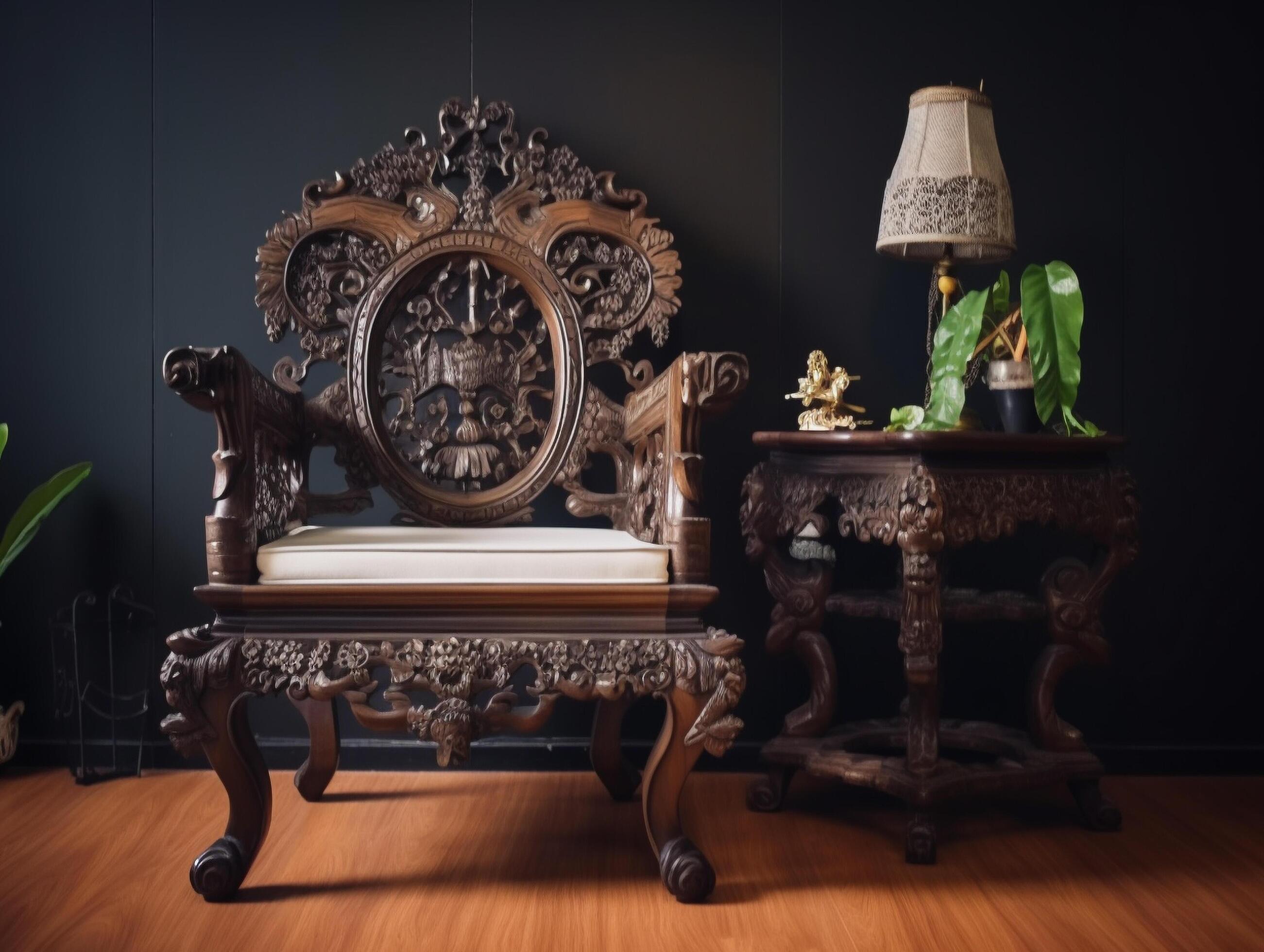 Indonesian Javanese furniture with classical ornaments Stock Free