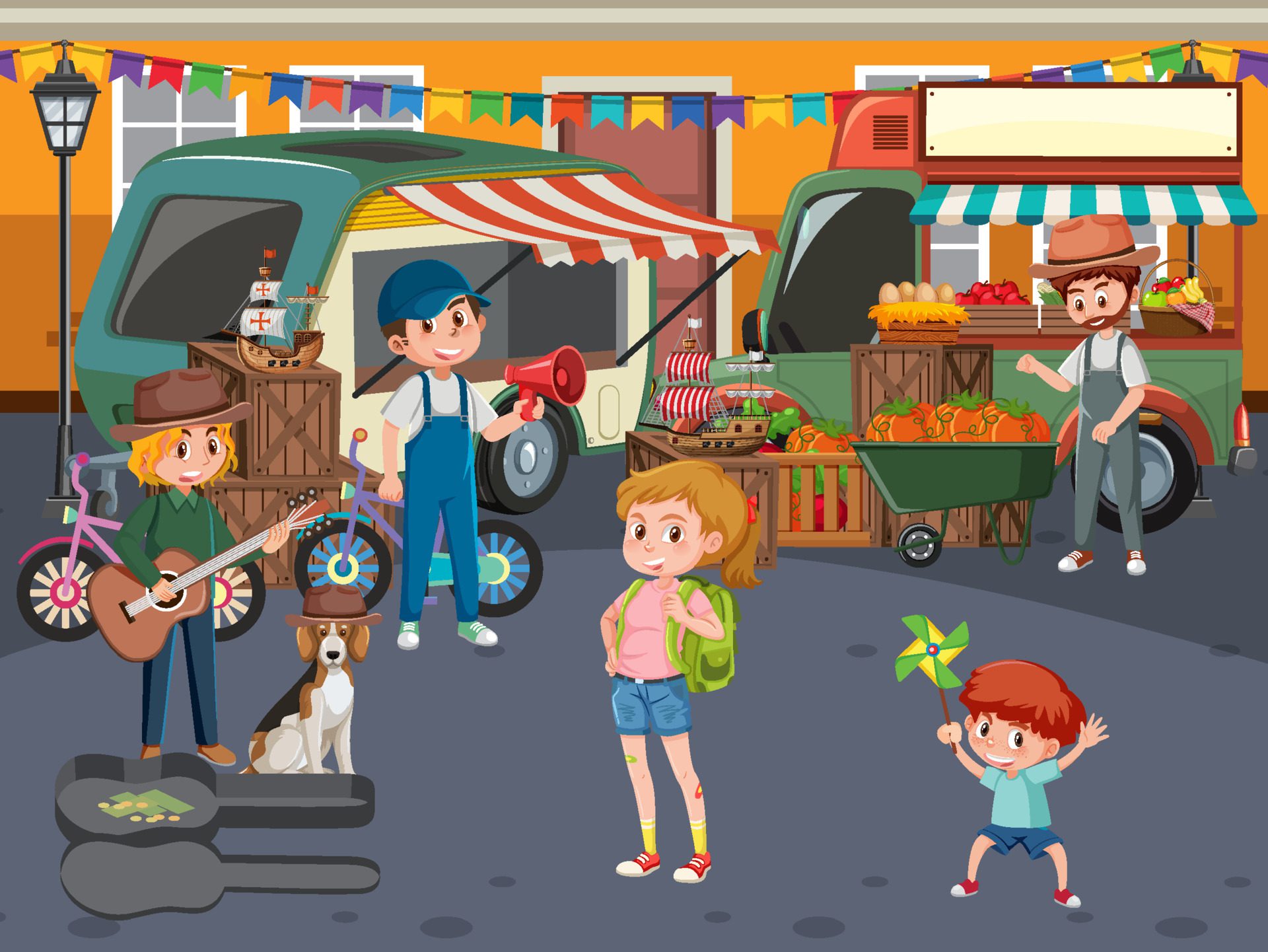 People at the flea market Free Vector