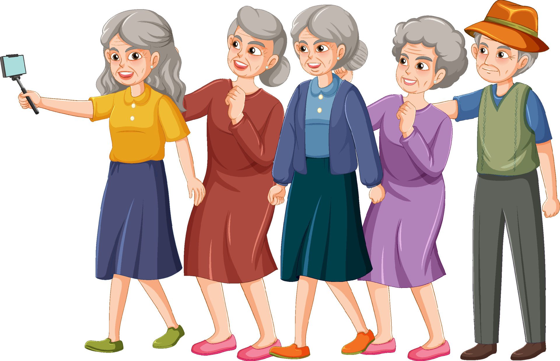 Group of elderly people taking selfie Free Vector