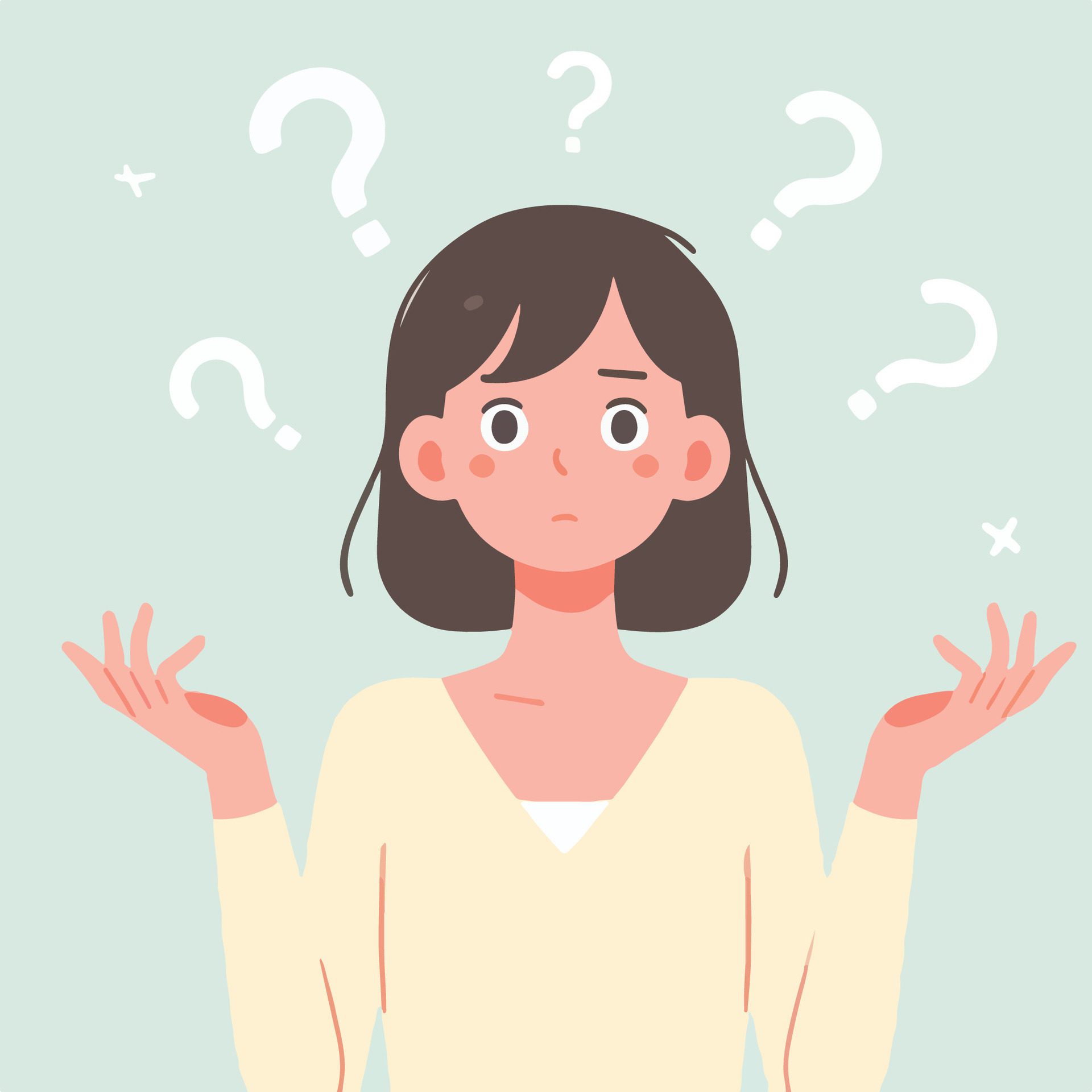 People have curious expressions and question marks are floating around their heads. flat design style vector illustration Free Vector