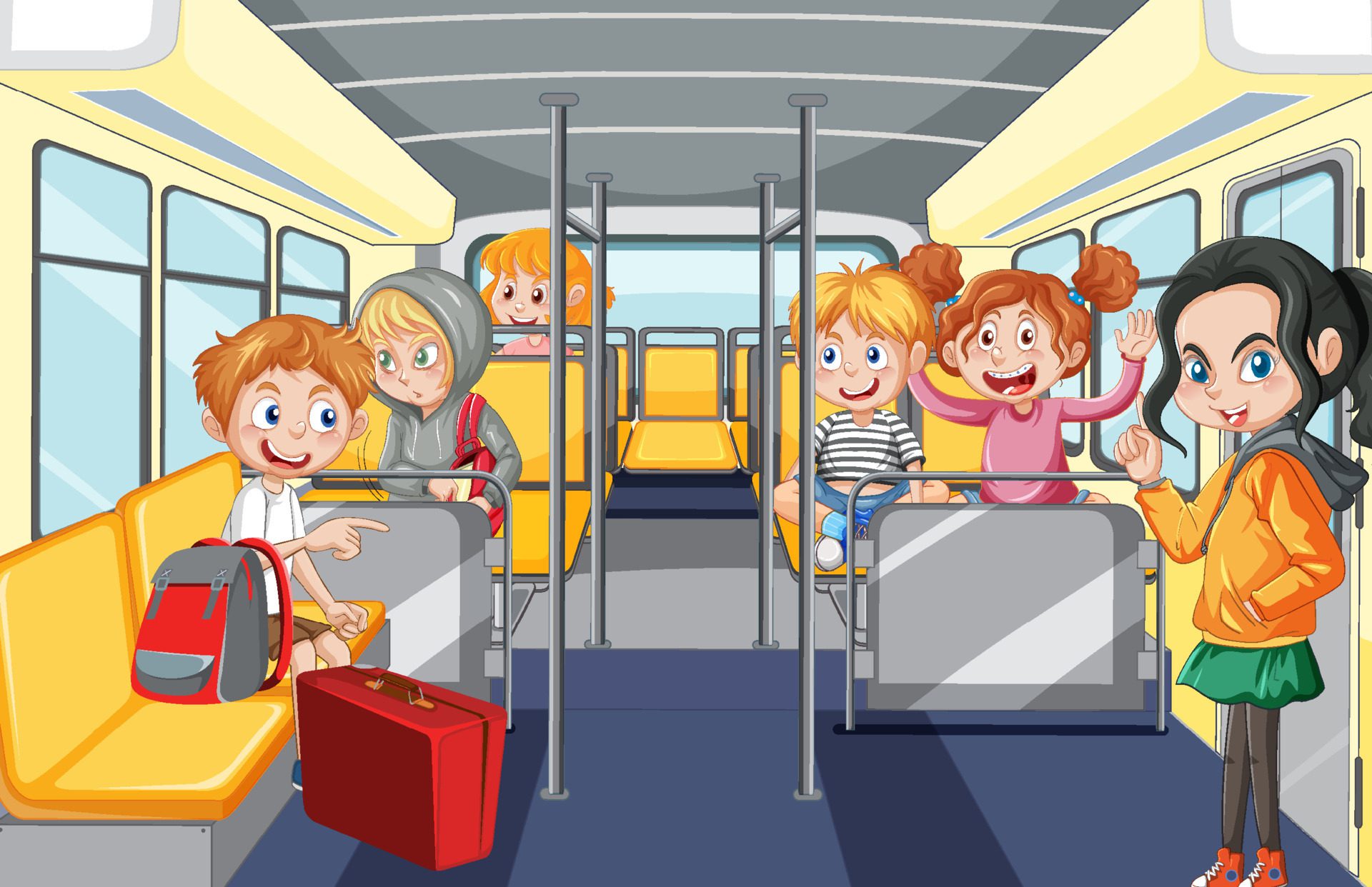 Inside bus with people cartoon Free Vector