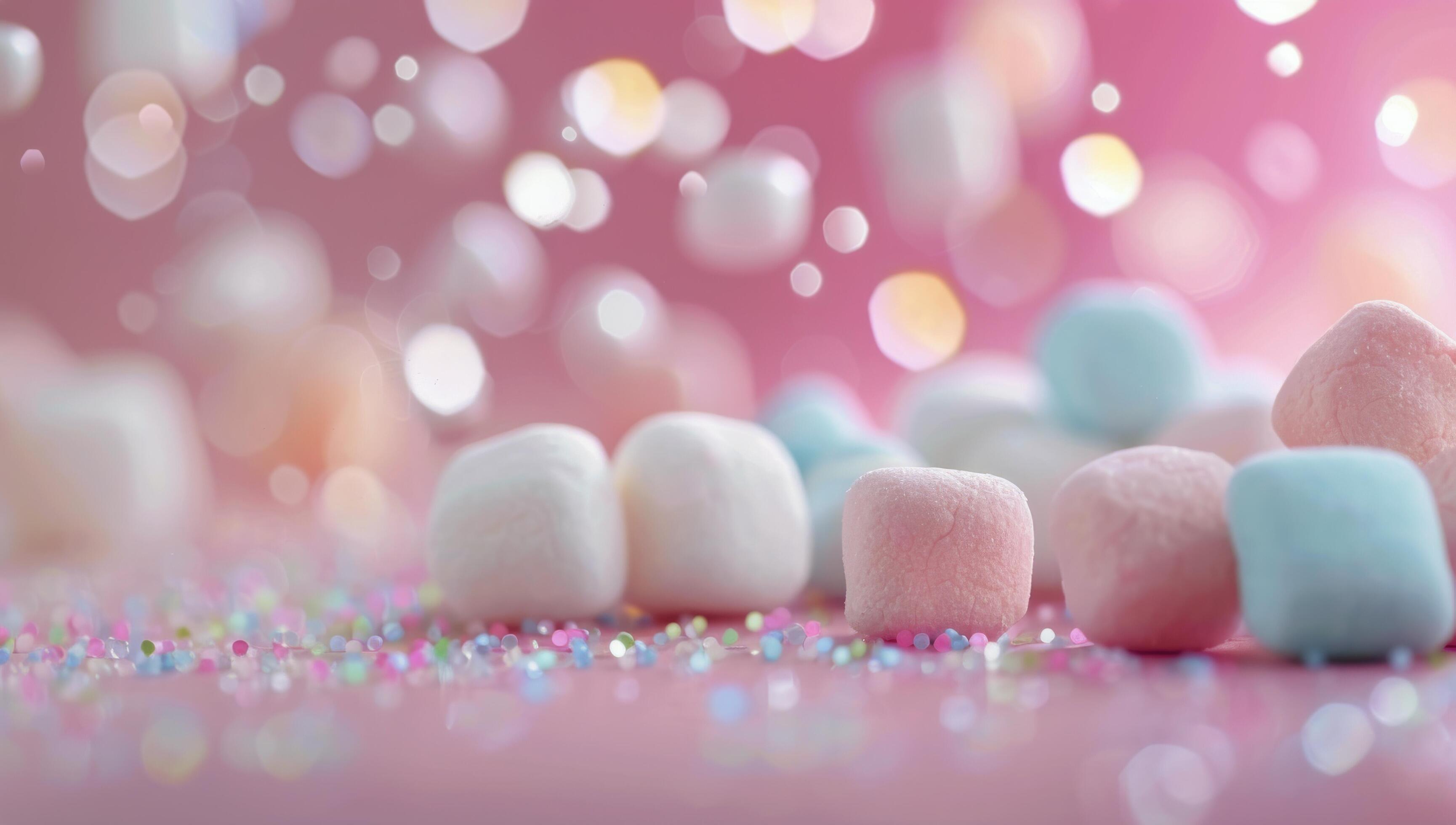 Pastel Marshmallows and Sprinkles on Pink Background Stock Free