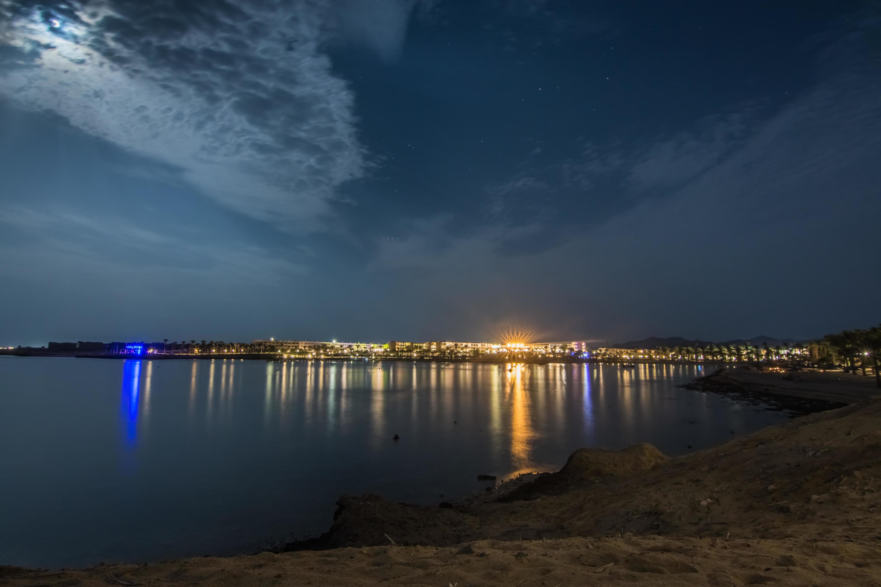 colorful light in the sea from a resort in egypt Stock Free