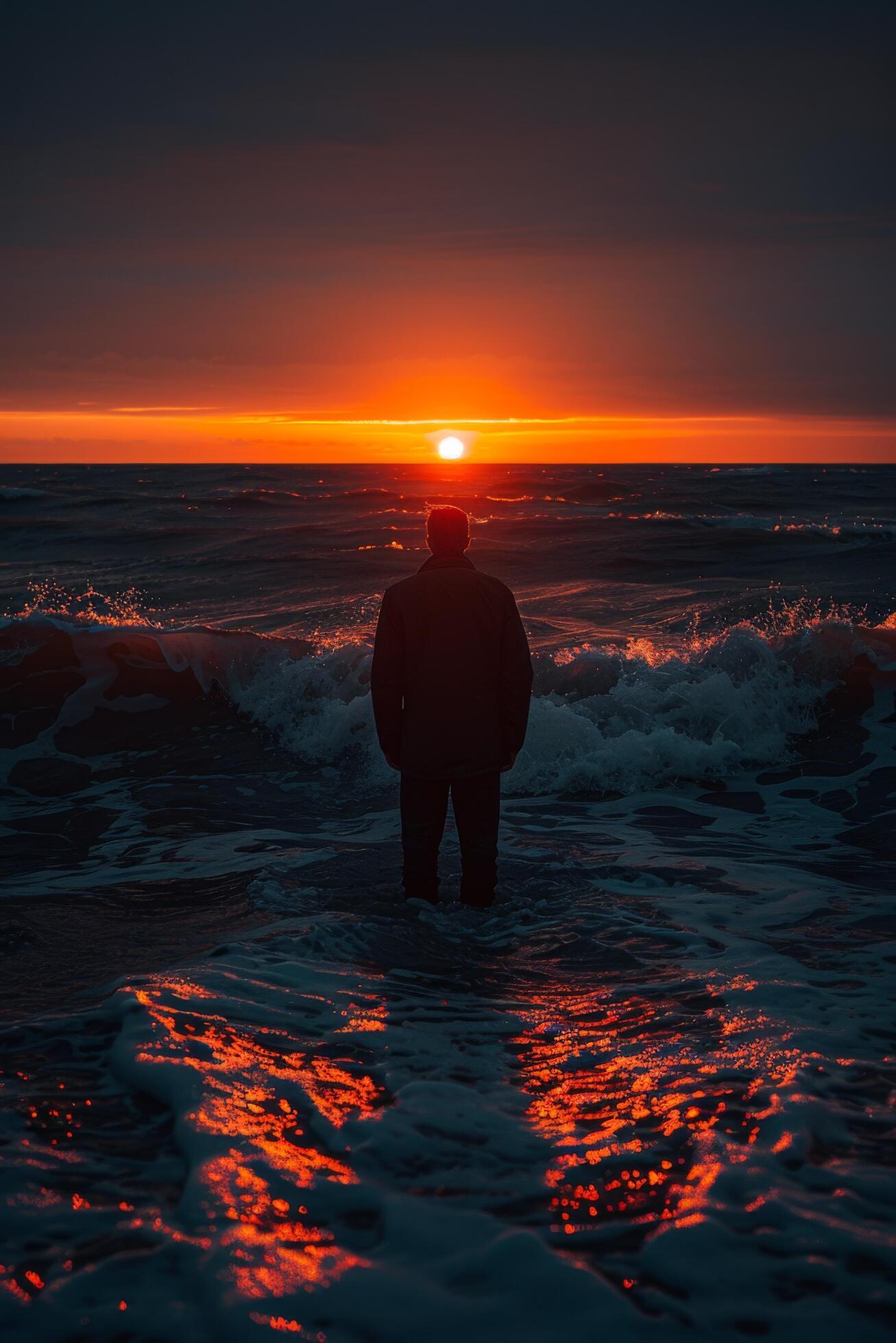 
									Person Swimming in Water at Sunset Stock Free