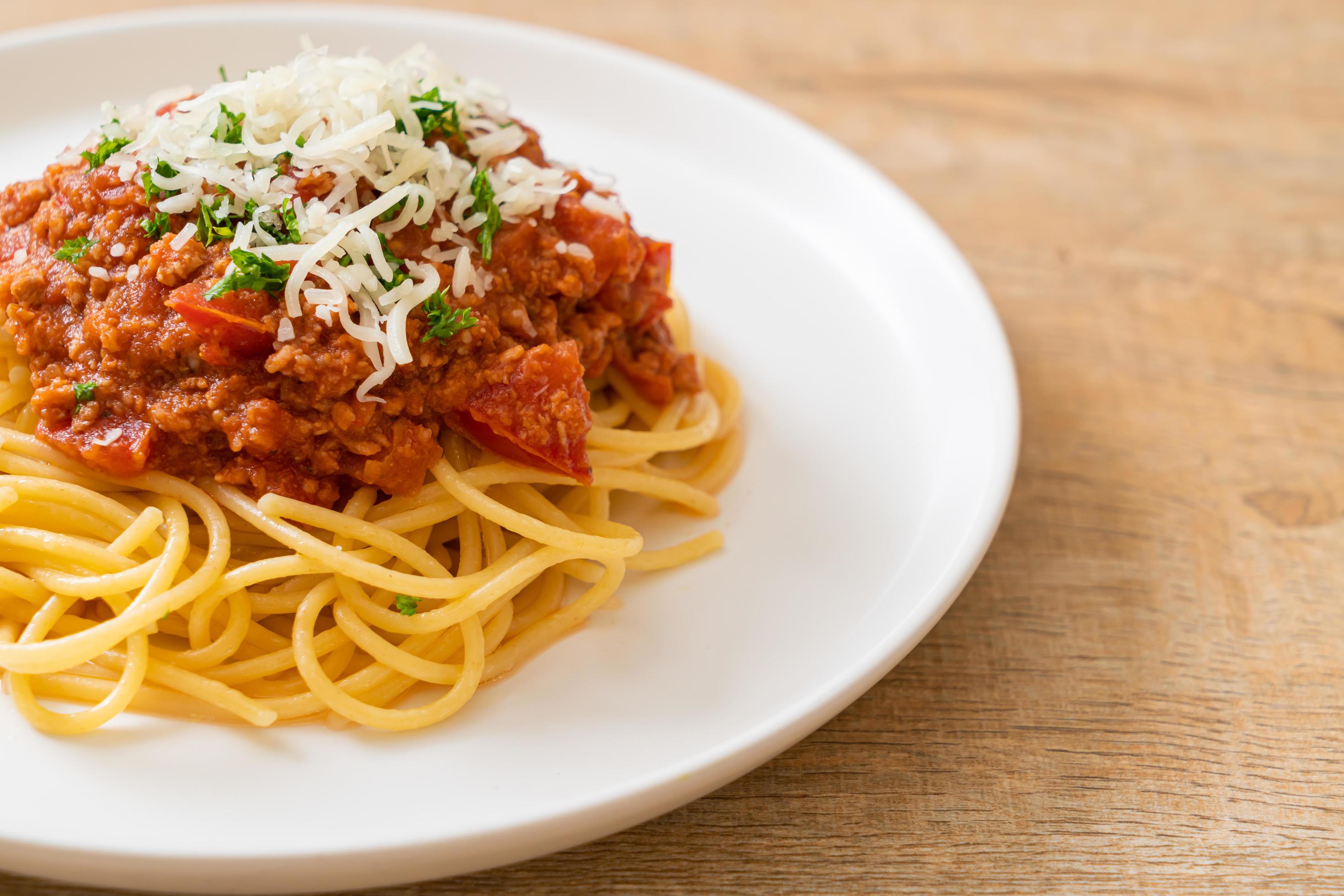 Spaghetti bolognese pork or spaghetti with minced pork tomato sauce – Italian food style Stock Free