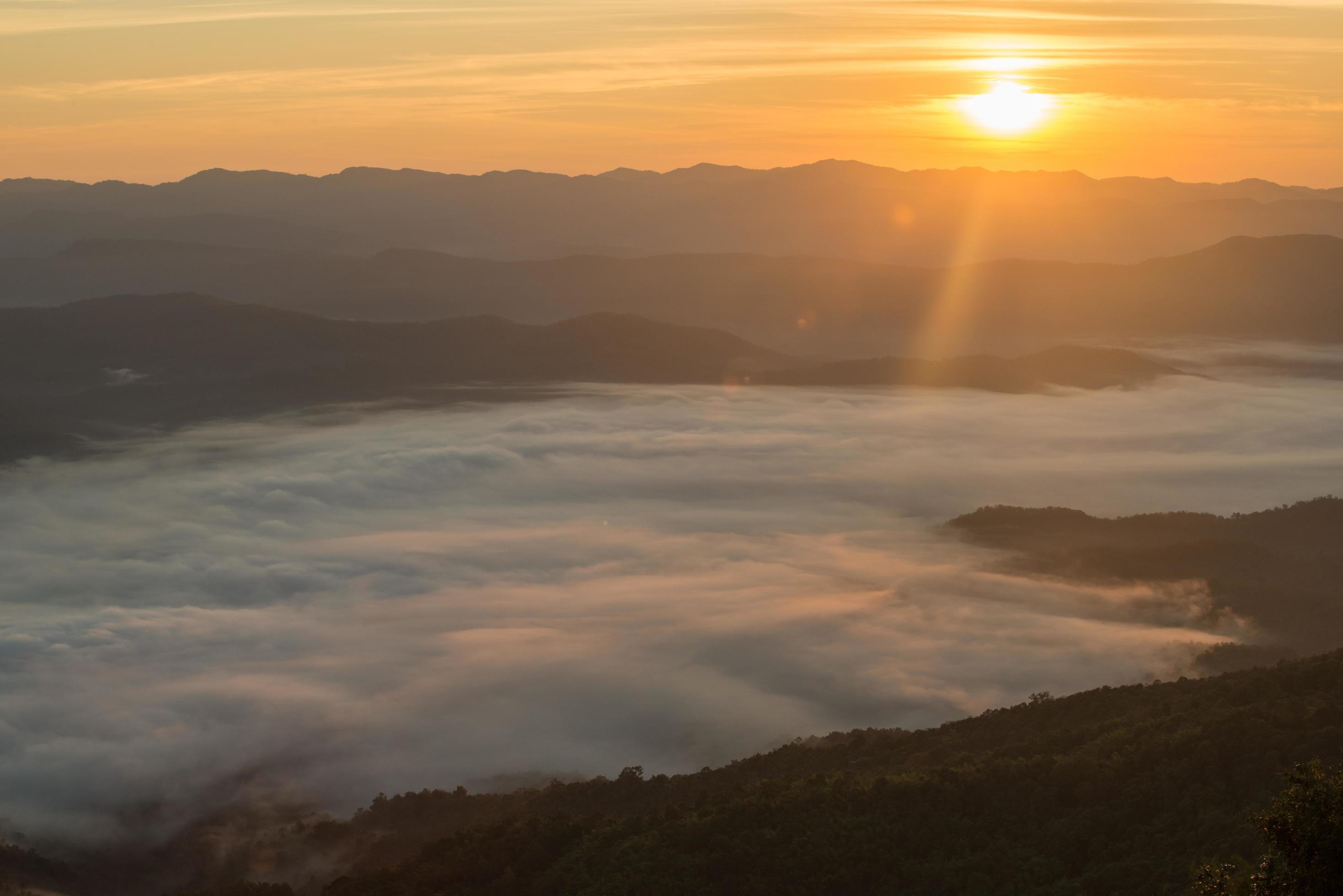 
									The beautiful landscape of the sea mist cover the highland mountains named Doi Samer Dao in Nan province in the northern region of Thailand. Stock Free