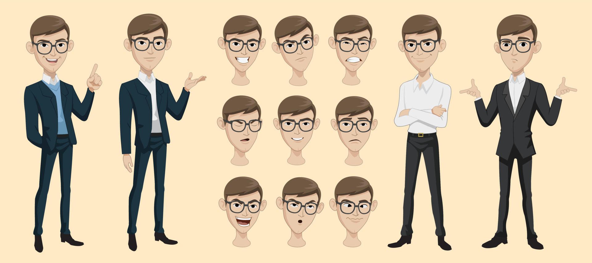 vector illustration office man use for image presentation, mascot Free Vector