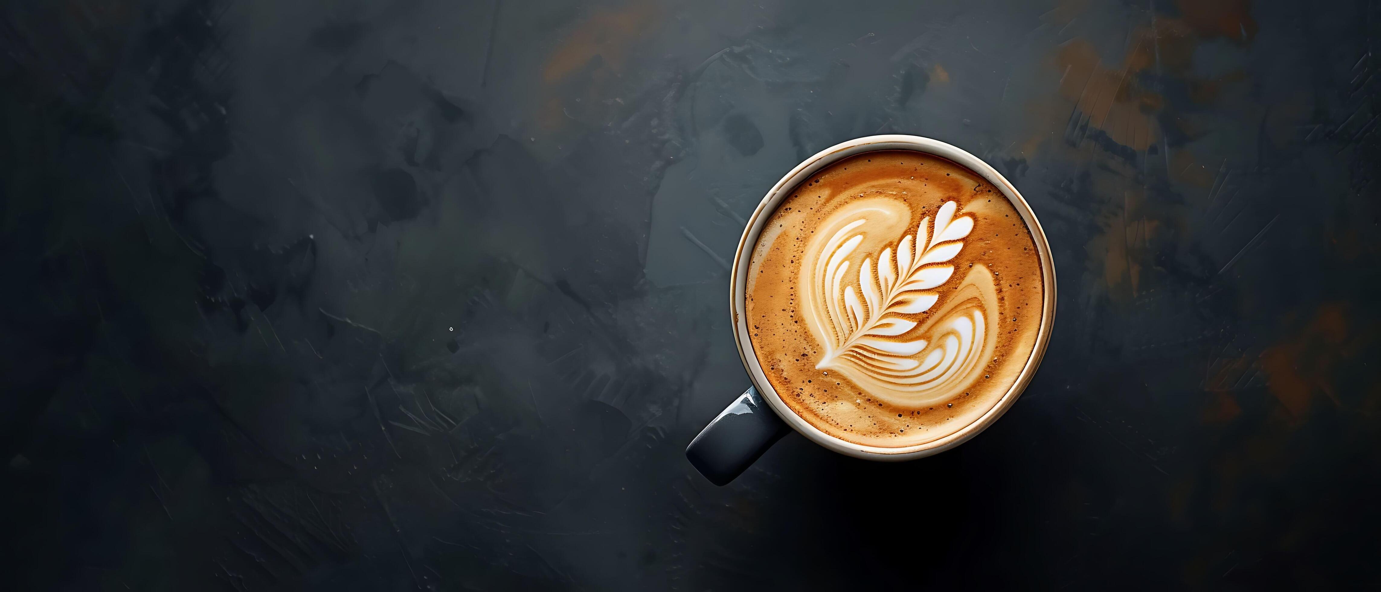 Rich and Creamy Latte Art in Coffee Cup on Dark Background with Copy Space for Branding Stock Free