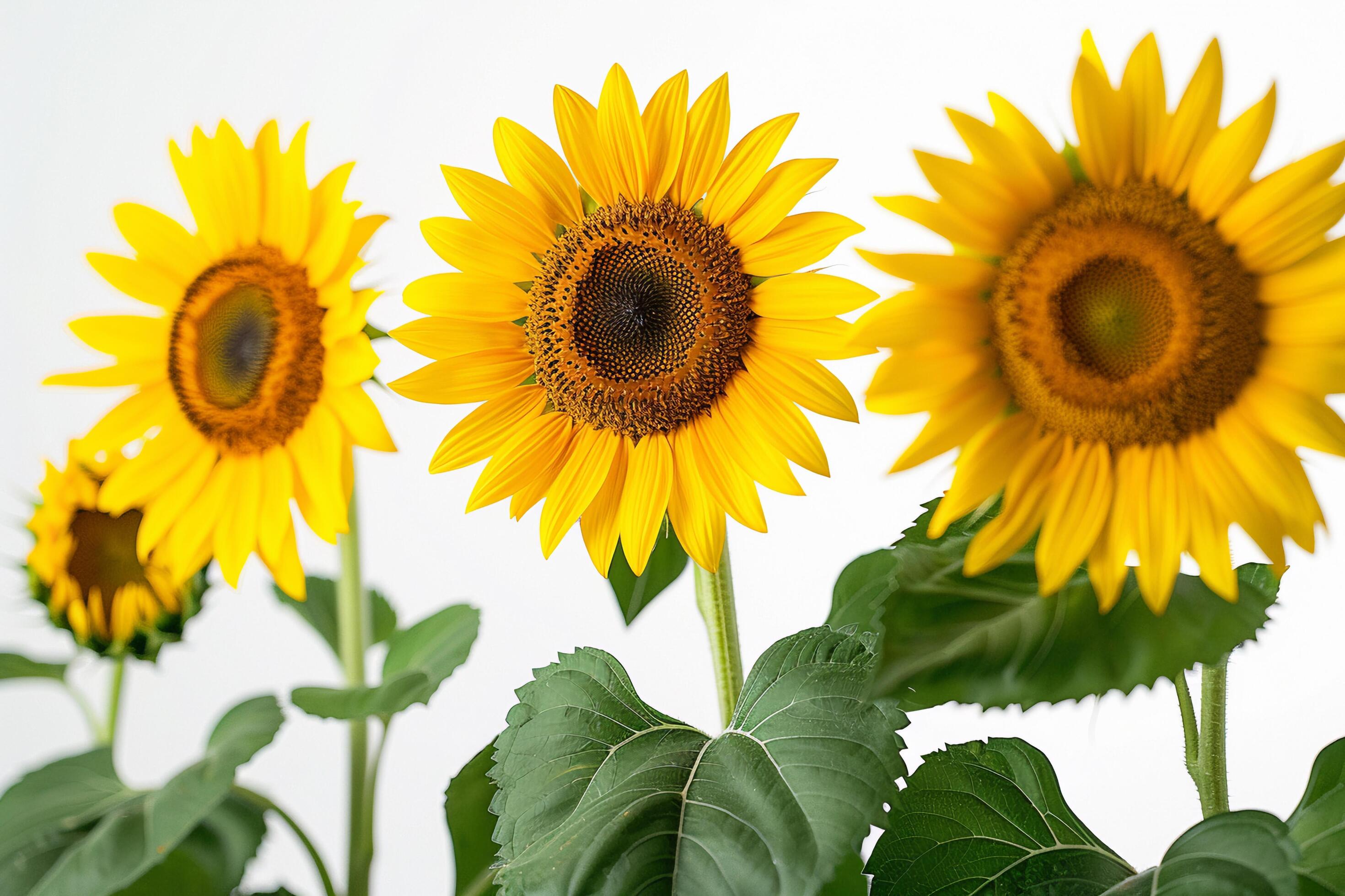 Bright Yellow Sunflowers Against White Background. Stock Free