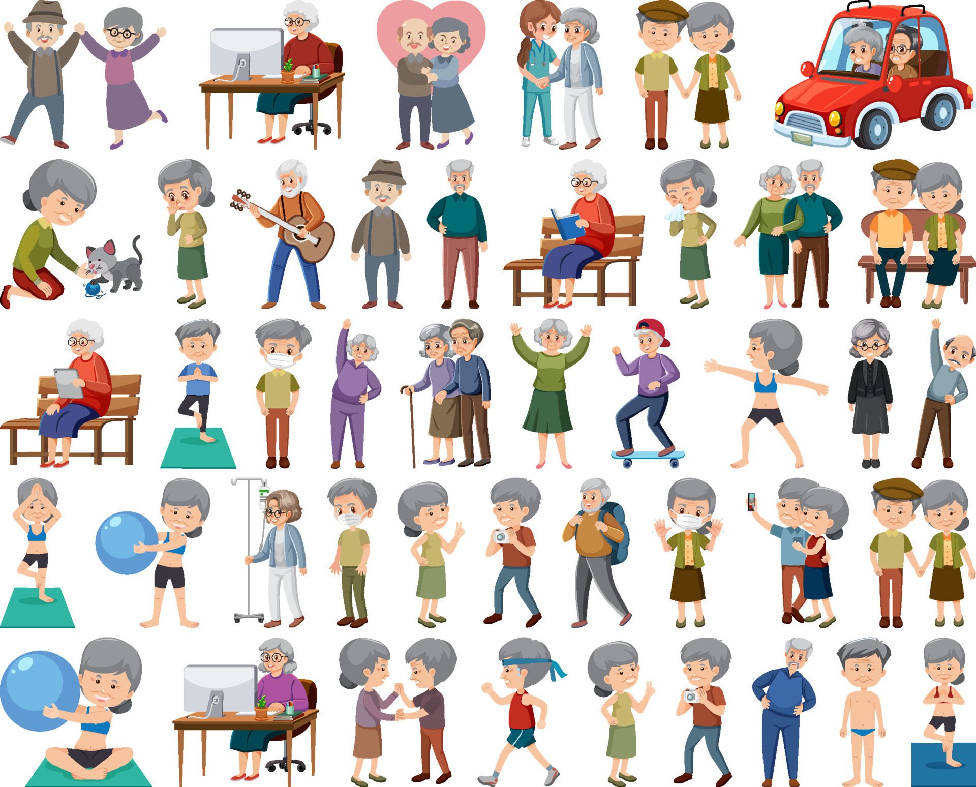 Collection of elderly people icons Free Vector