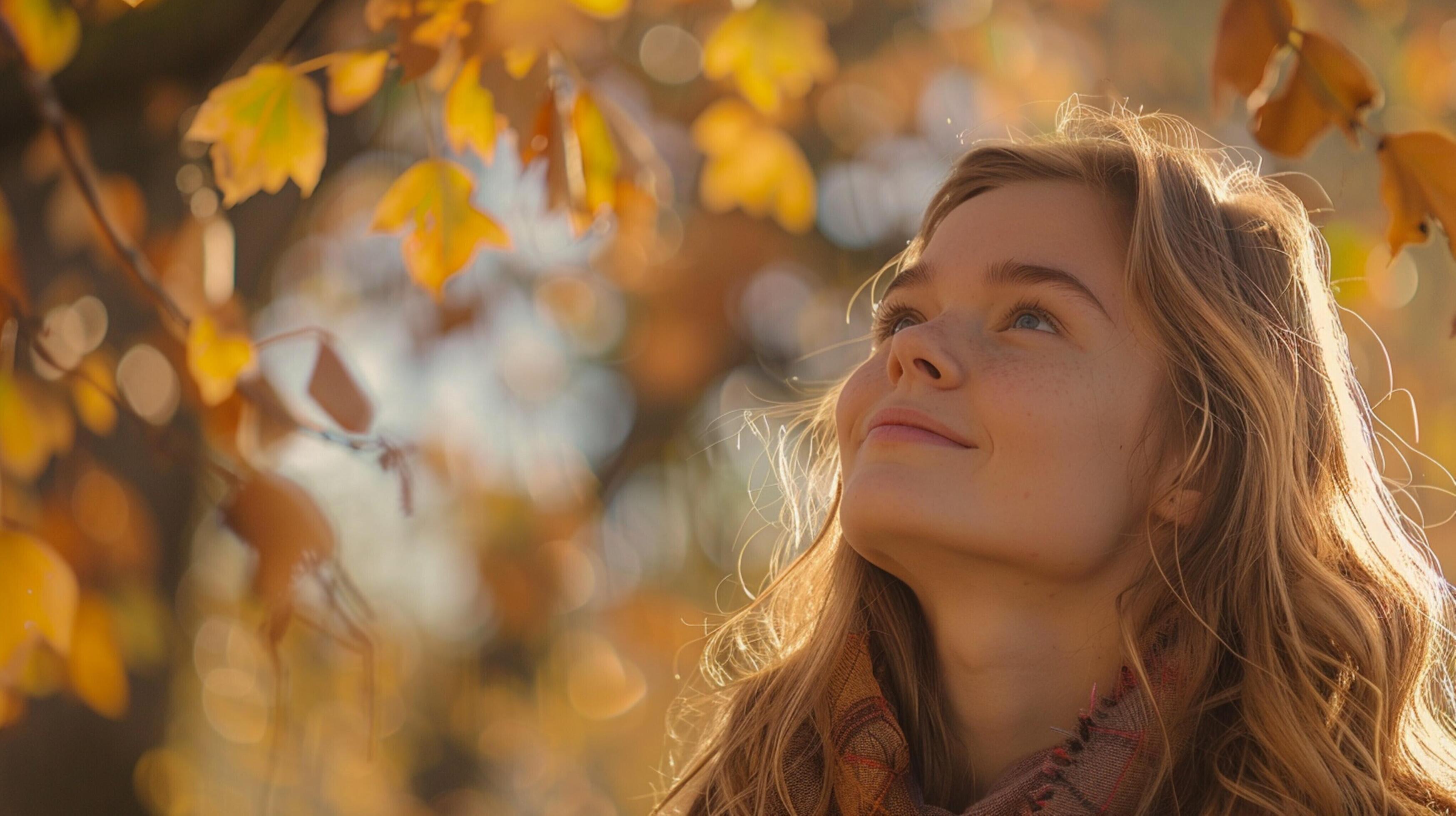 young woman with long blond hair enjoying autumn Stock Free