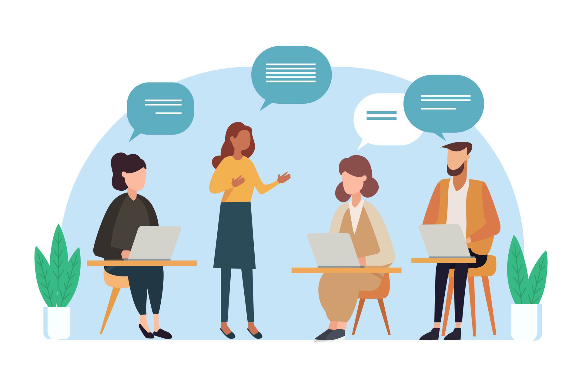 People are discussing a new business project,deliberating on strategies for their upcoming project,meeting and talking, discussing problems Free Vector