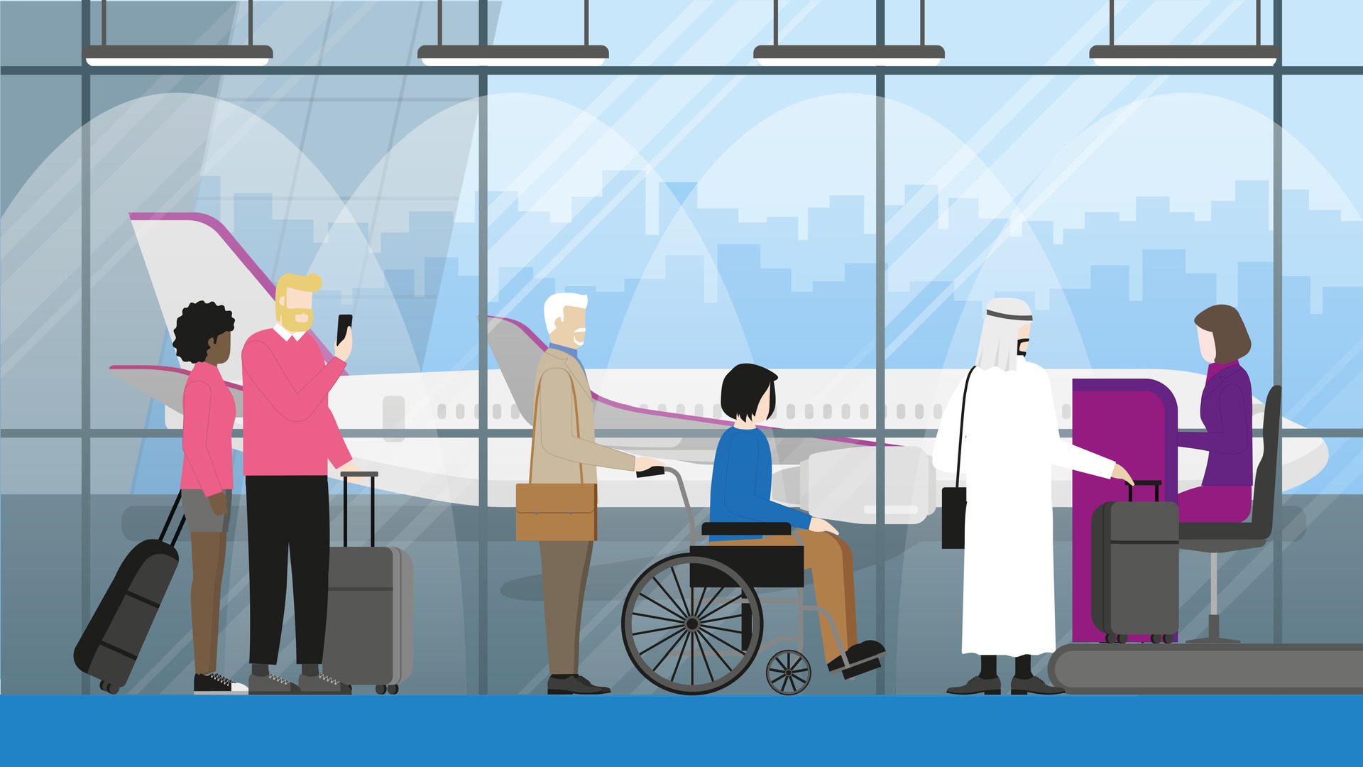 Travel concept of diversity people at international airport standing Free Vector