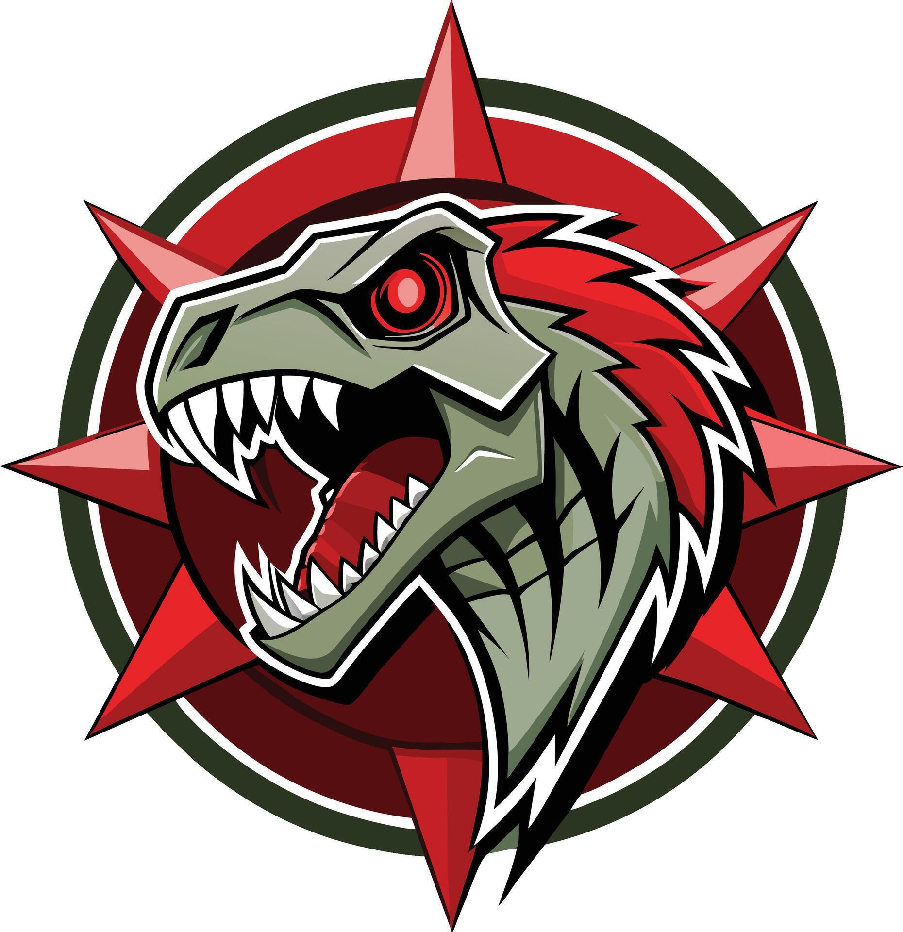 Dragon head with sharp teeth and red star. Vector illustration. Stock Free