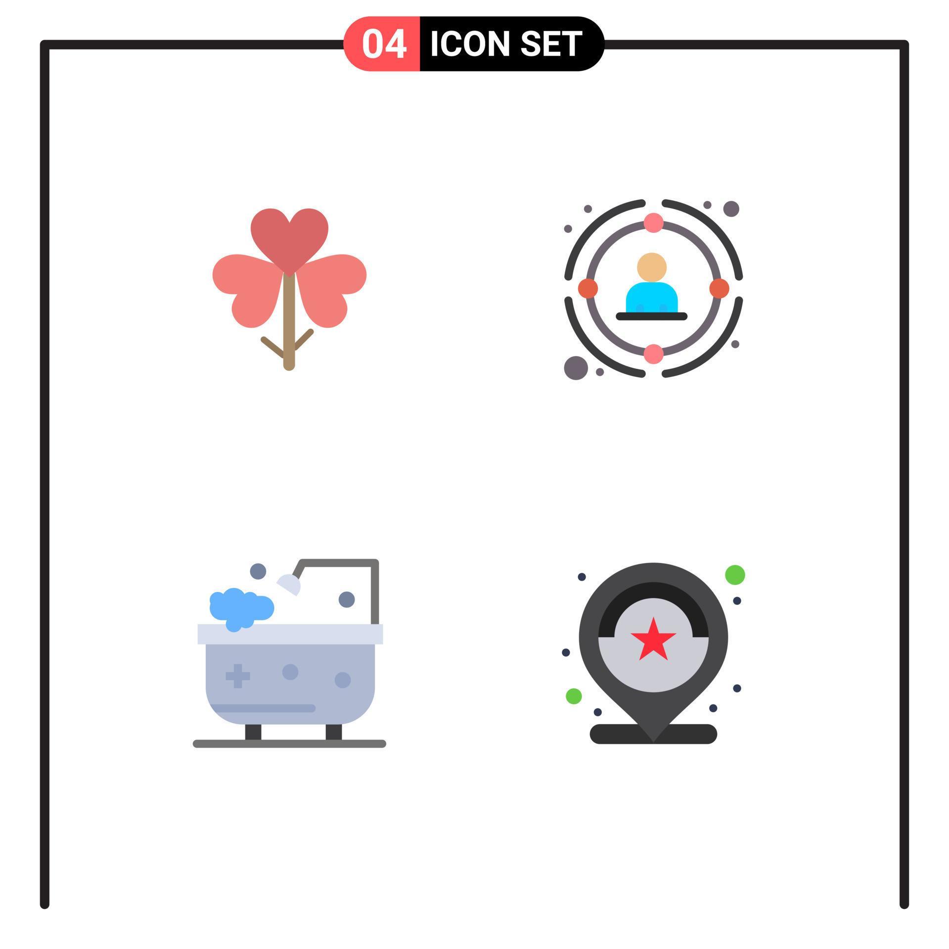 Pack of 4 Modern Flat Icons Signs and Symbols for Web Print Media such as flower strategic flower management bathroom Editable Vector Design Elements Stock Free