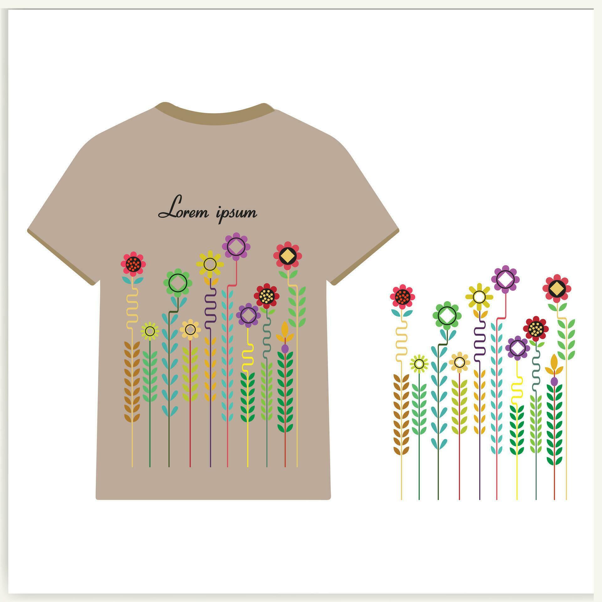 vector t-shirt design wild floral design elements flower herbs illustration Stock Free