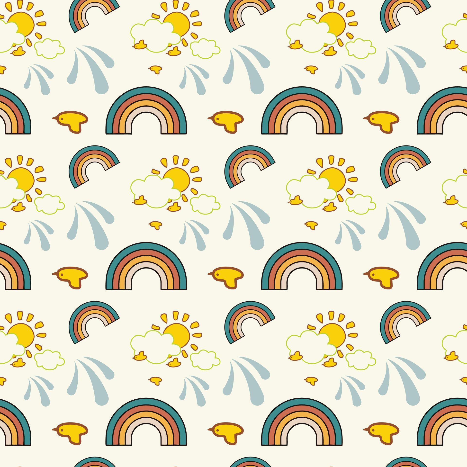 Sun Rainbow Clouds And Stars Seamless Pattern Design Stock Free