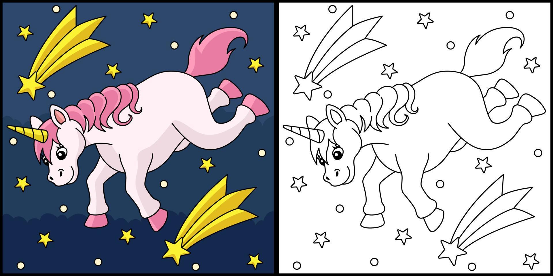 Falling Unicorn And Shooting Star Coloring Page Stock Free