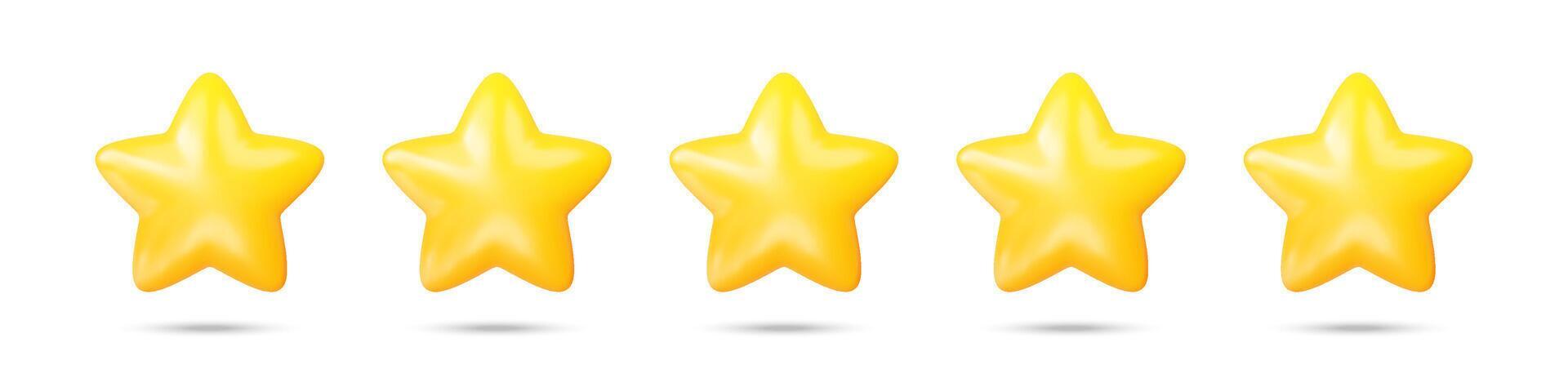 Realistic five star rating. Five stars illustration. Customer rating review. Five golden stars Stock Free