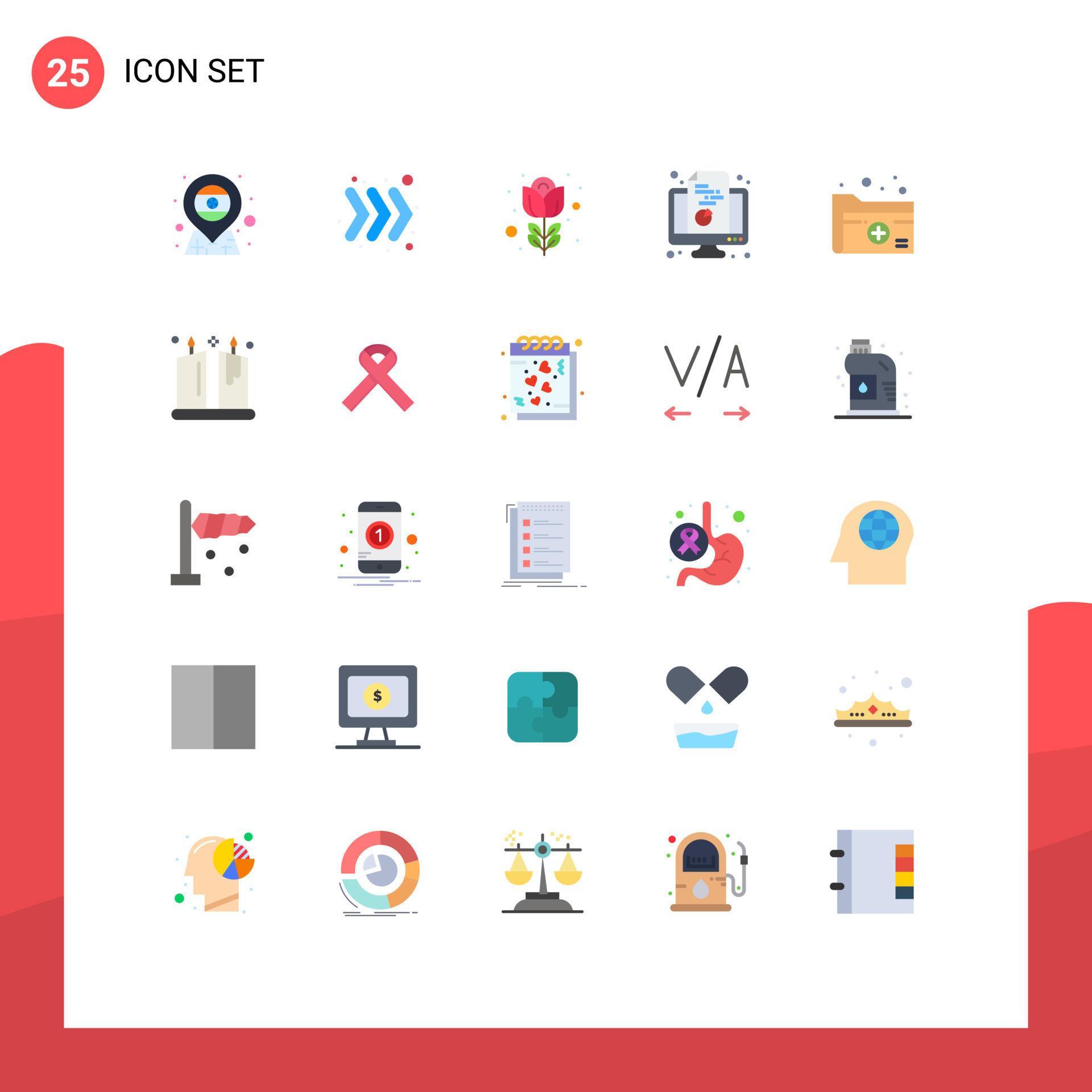 Set of 25 Modern UI Icons Symbols Signs for folder document flower pie computer Editable Vector Design Elements Stock Free