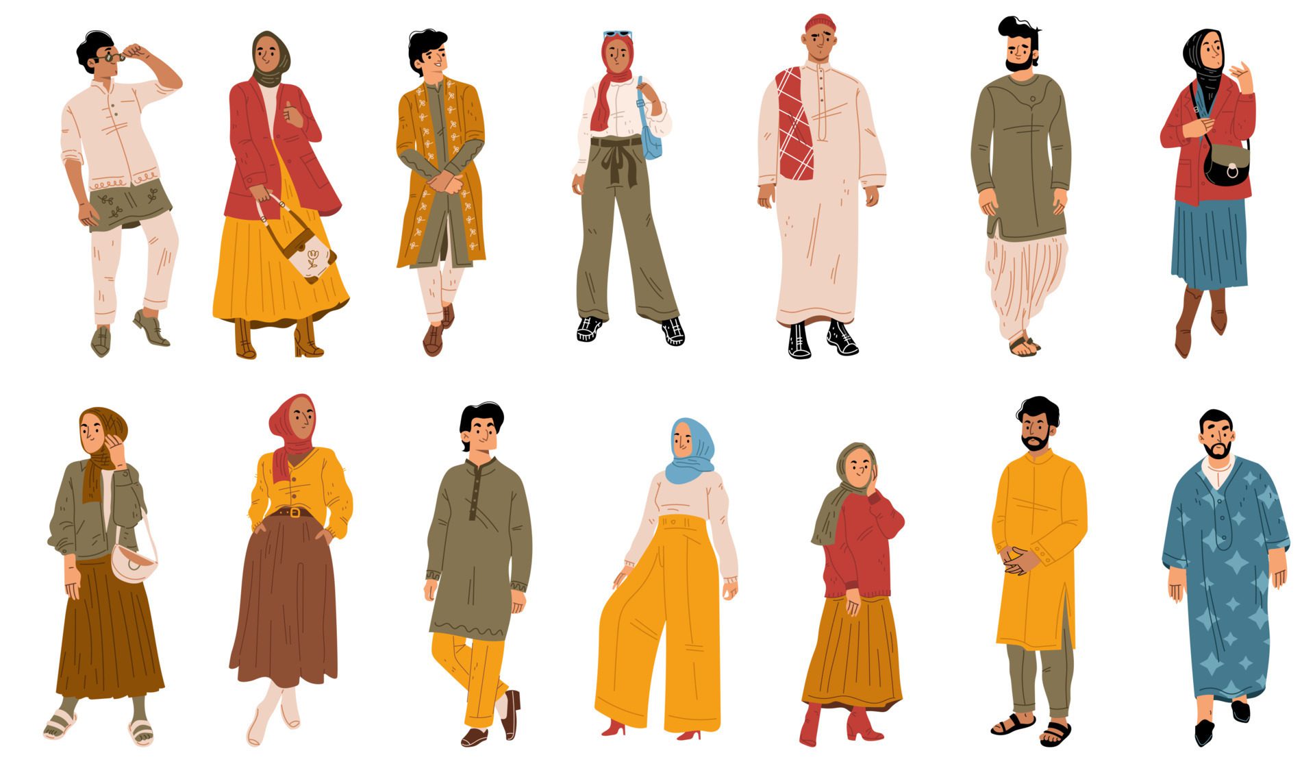 Modern arab people, male and female characters Free Vector