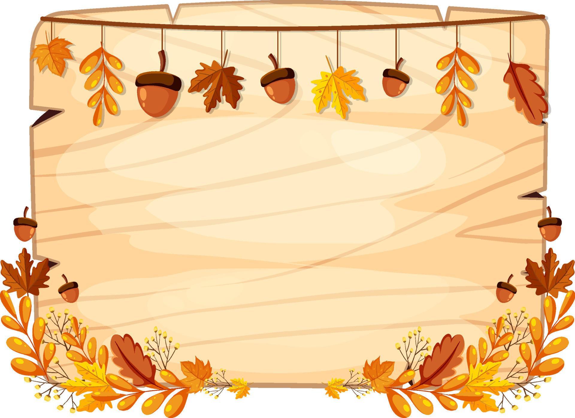 Autumn frame wooden board with leaves and flowers Stock Free