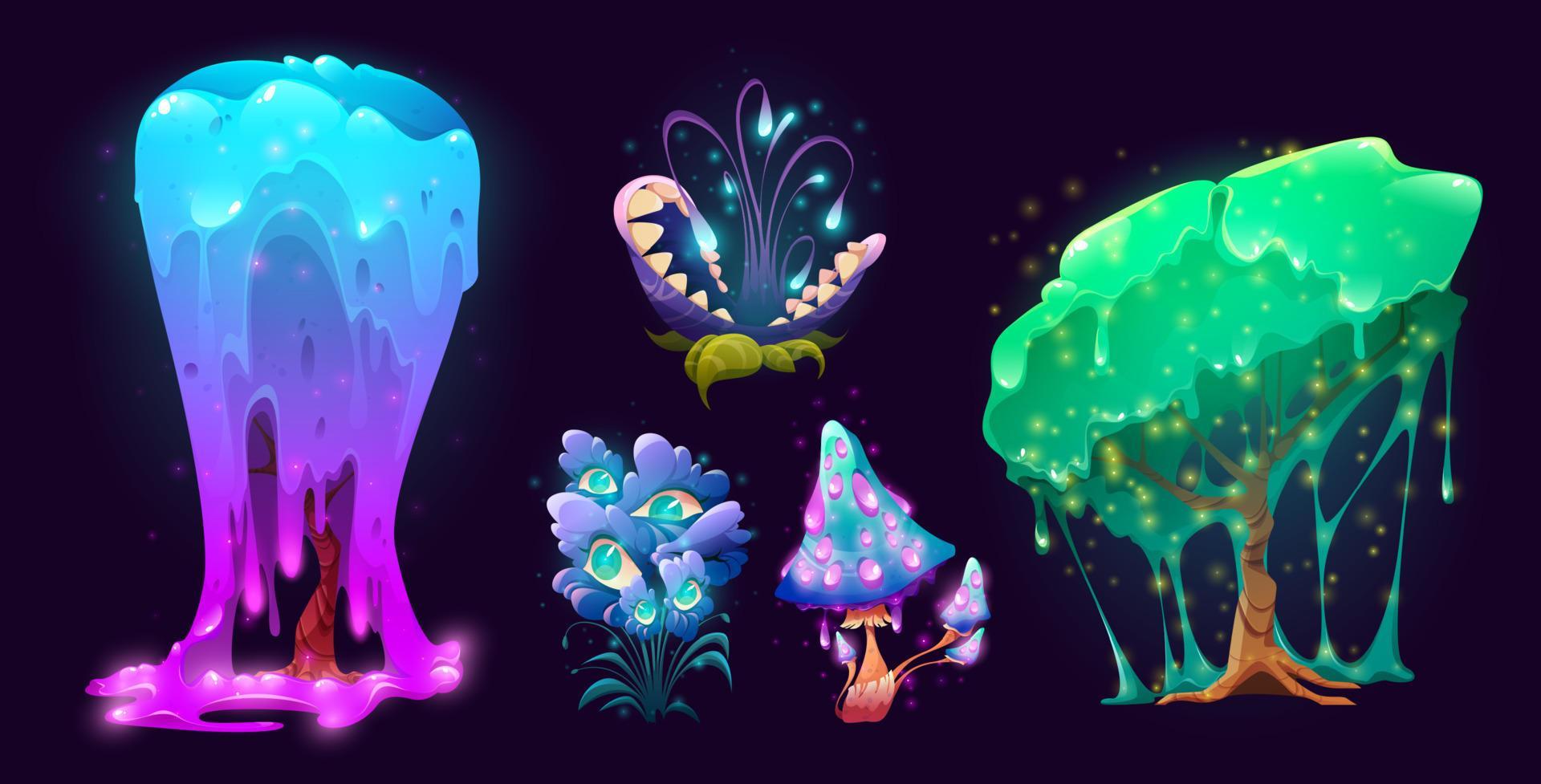 Fantasy creepy plants, trees, mushroom, flower Stock Free