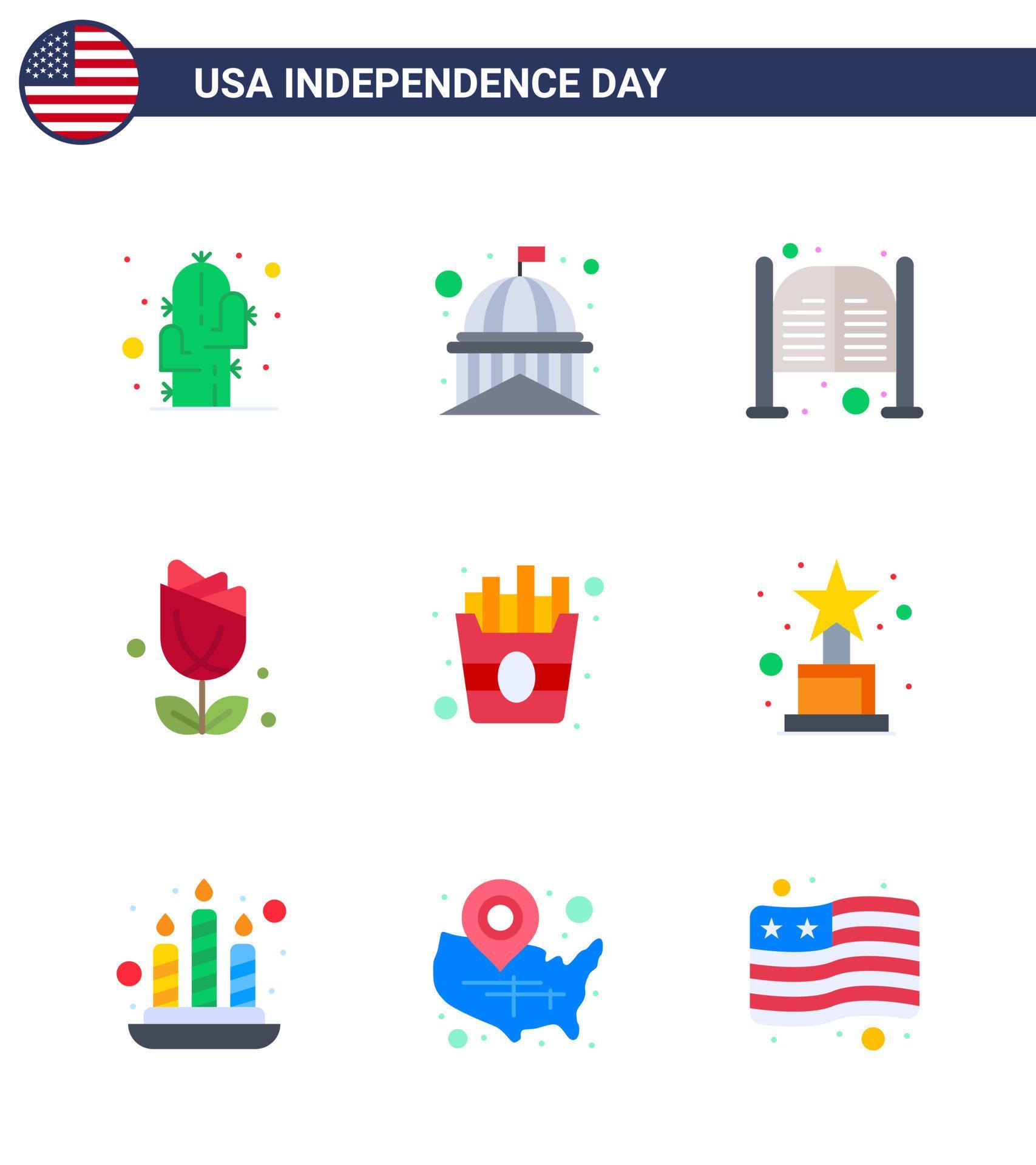 Happy Independence Day Pack of 9 Flats Signs and Symbols for plent imerican white flower day Editable USA Day Vector Design Elements Stock Free