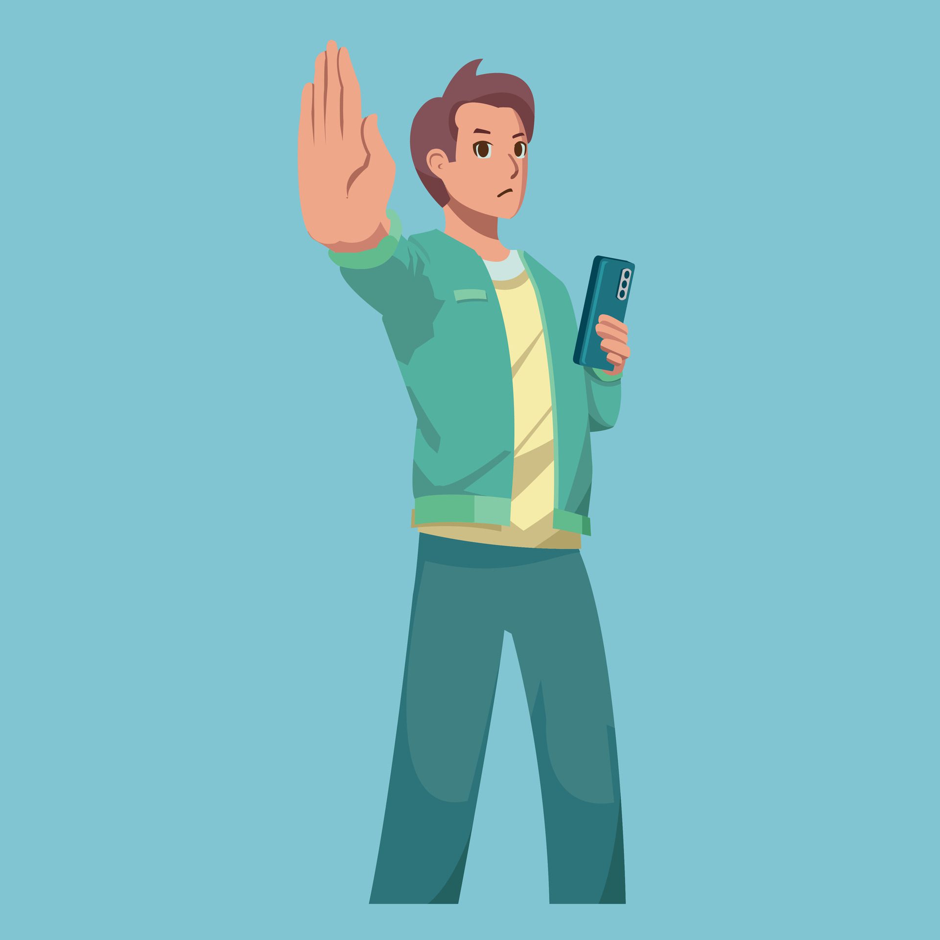 people puts out his hand and orders to stop, good for landing page or article illustration Free Vector