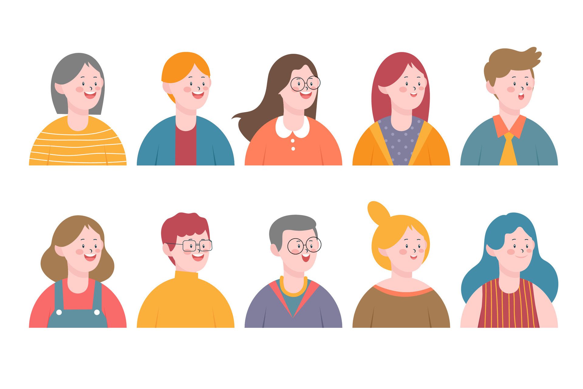 Smiling people avatar set. Different men and women characters collection. Free Vector