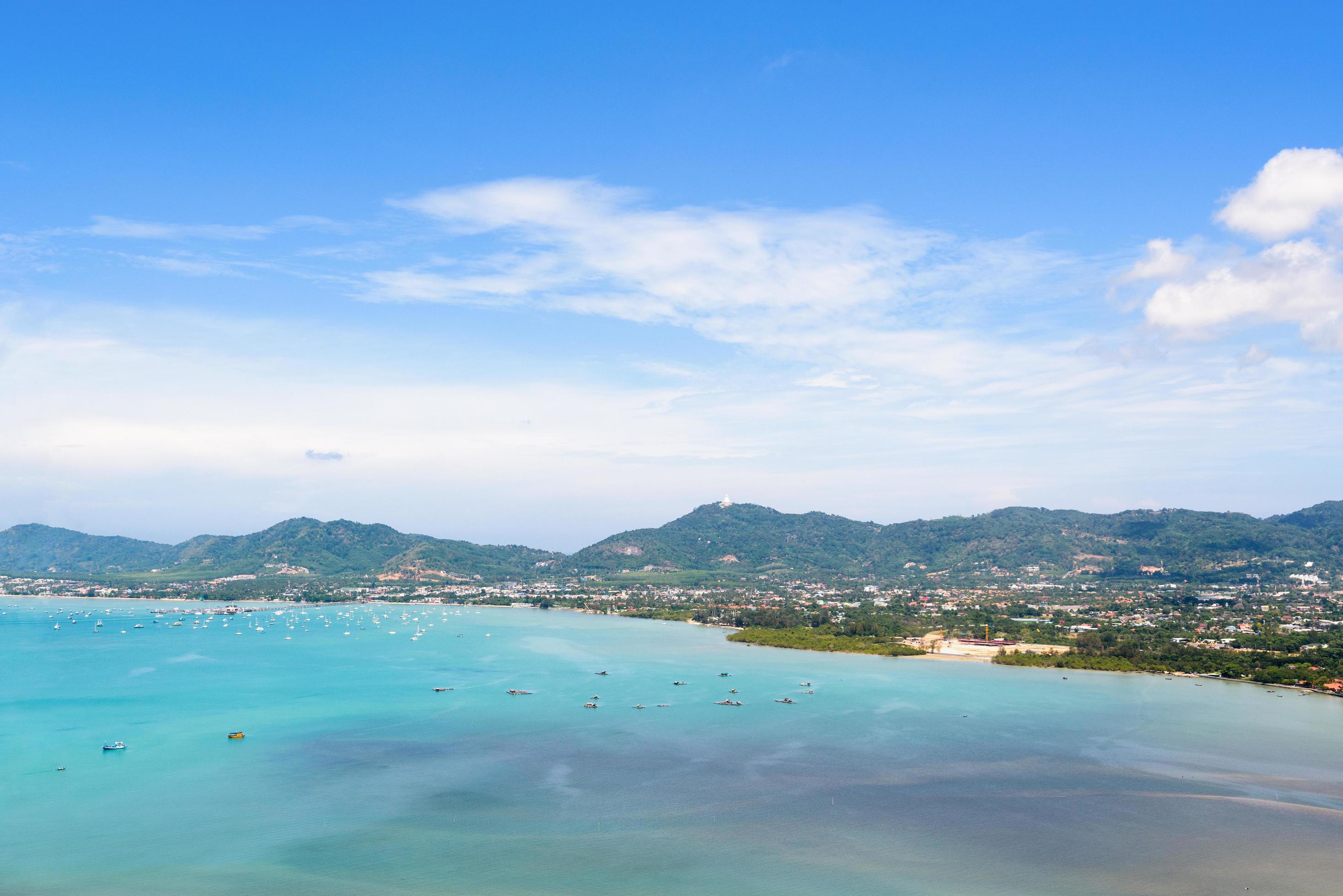 View sea sky and tourist town in Phuket, Thailand Stock Free