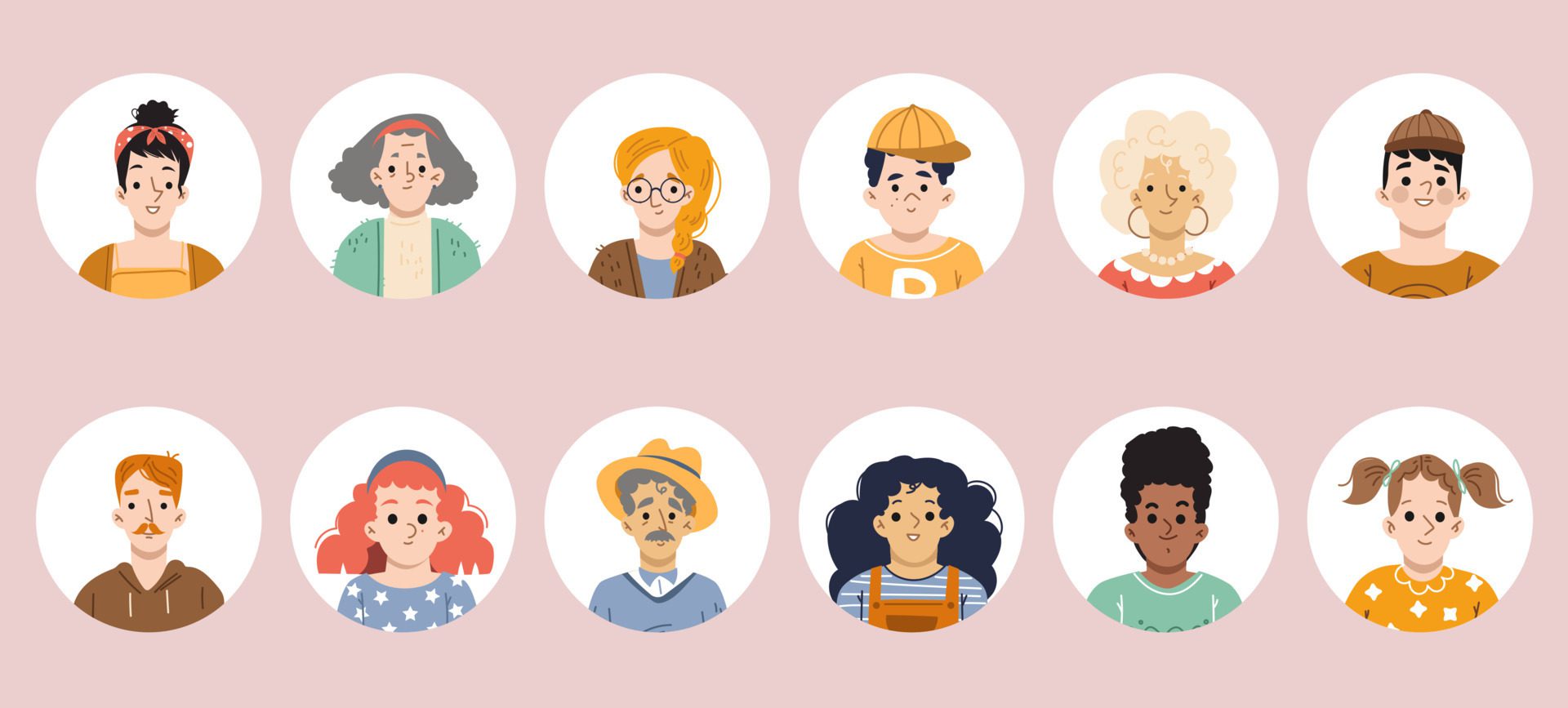 Set of people avatars, round icons with faces Free Vector