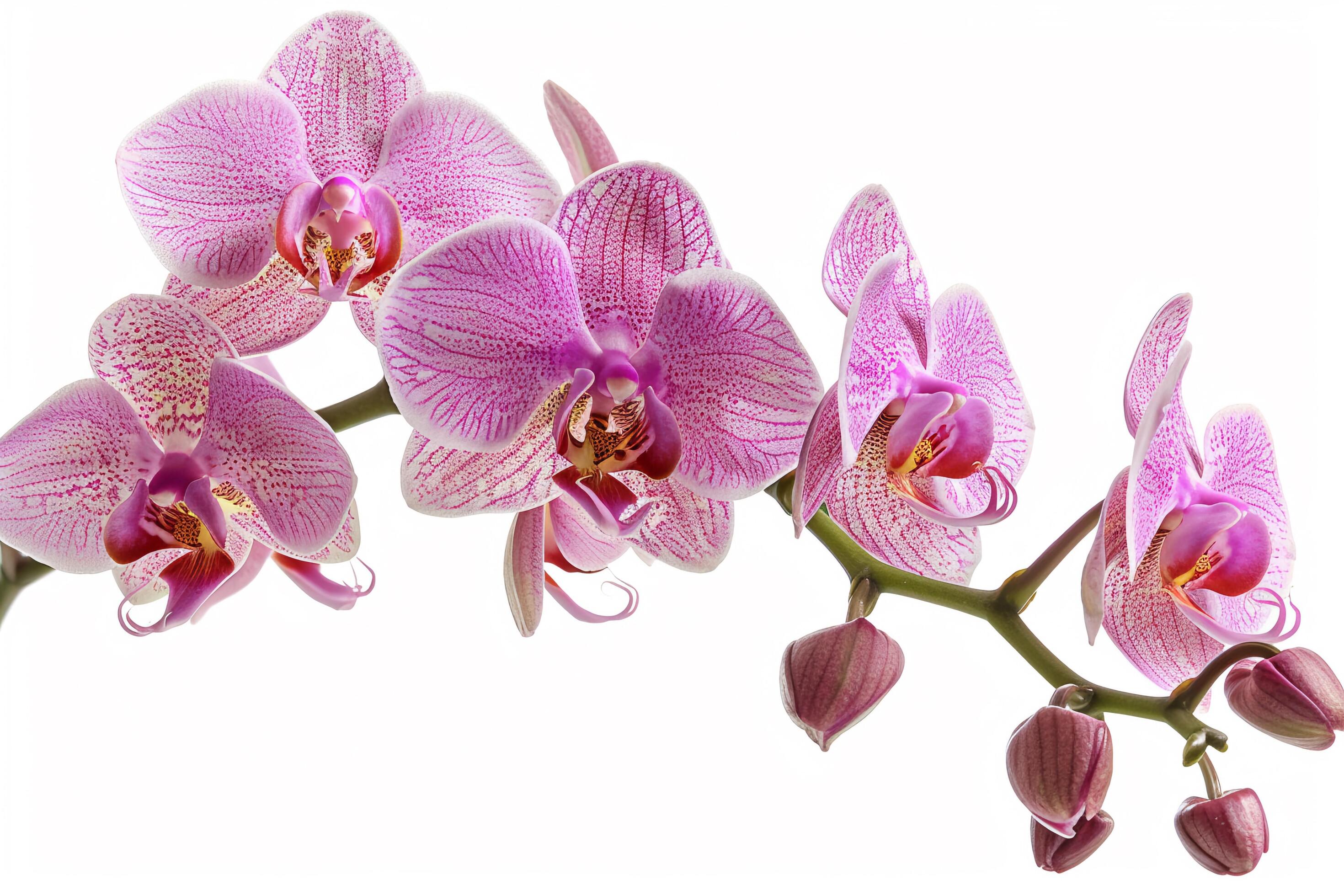 Pink Orchid Flowers on White Background. Stock Free