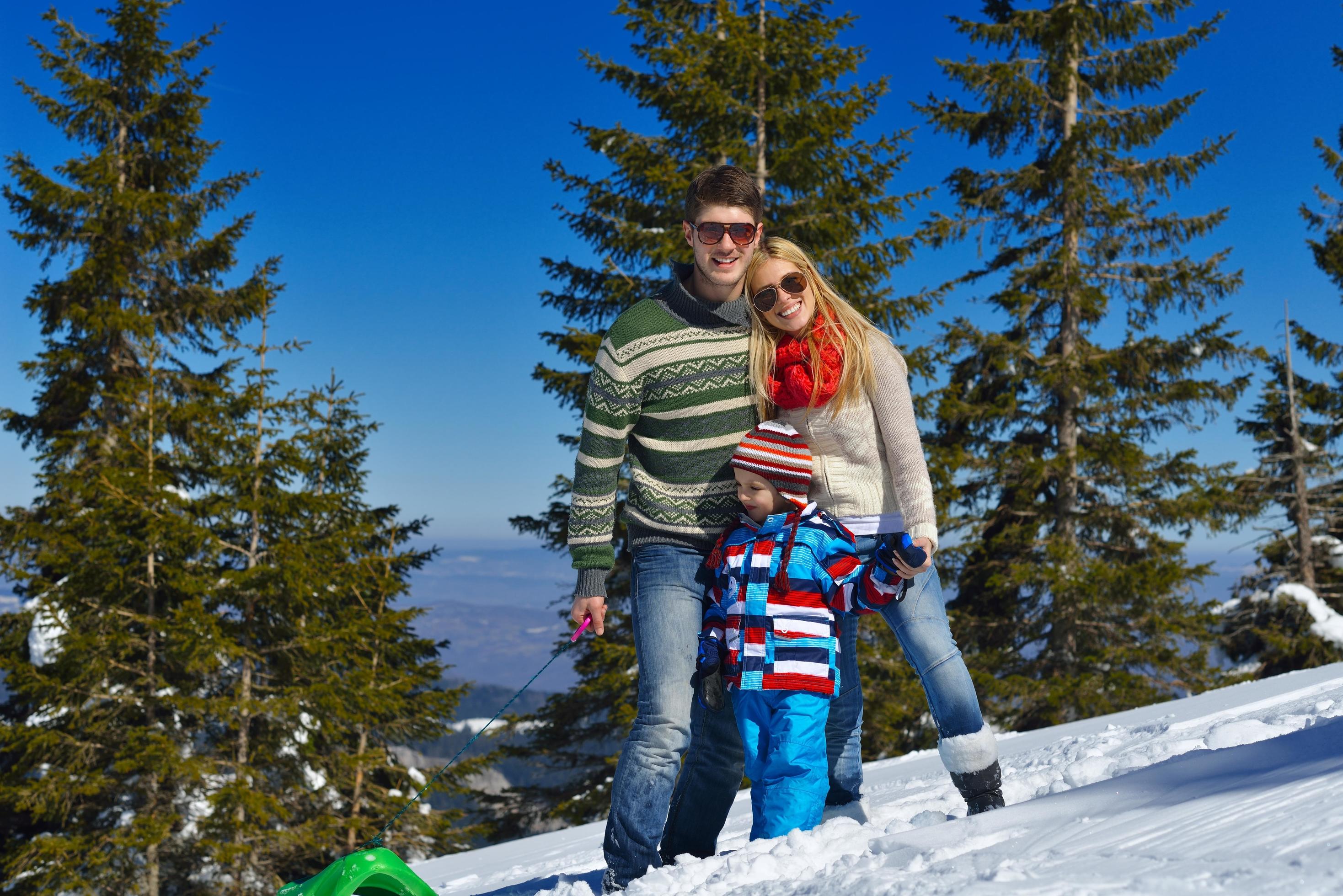 family having fun on fresh snow at winter Stock Free