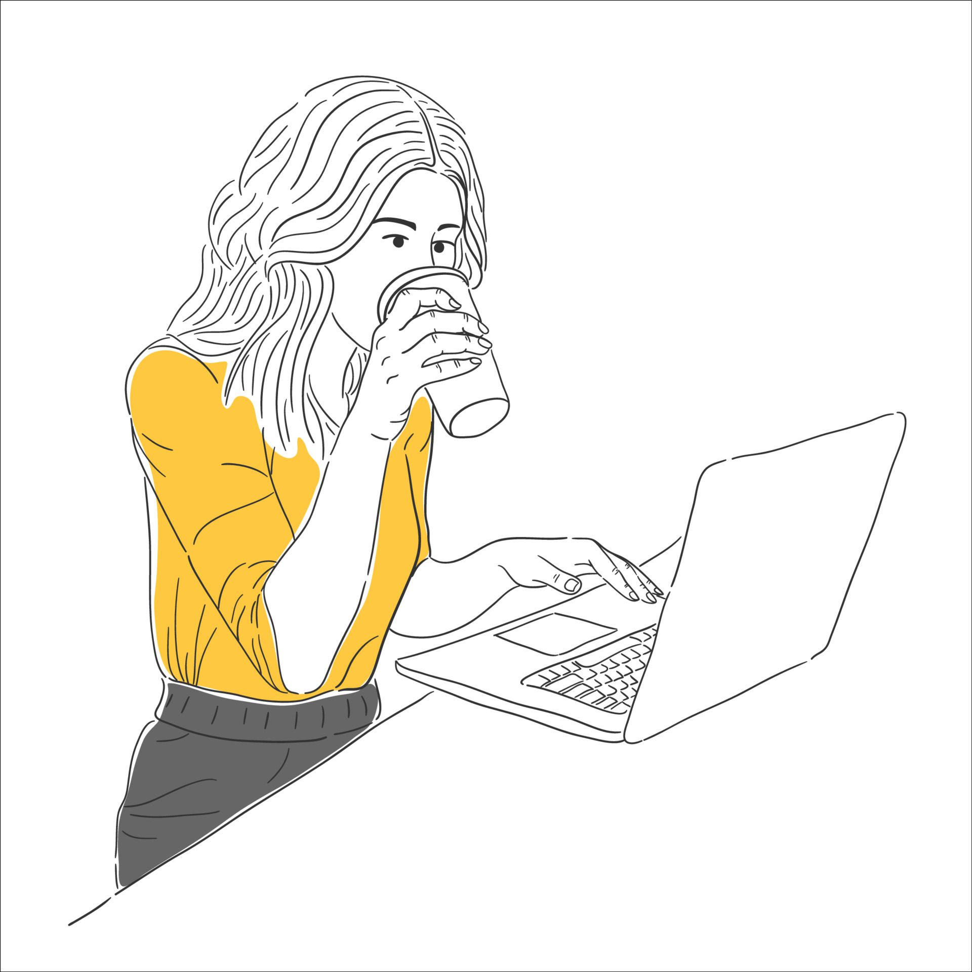 hand drawn person working with laptop illustration Free Vector